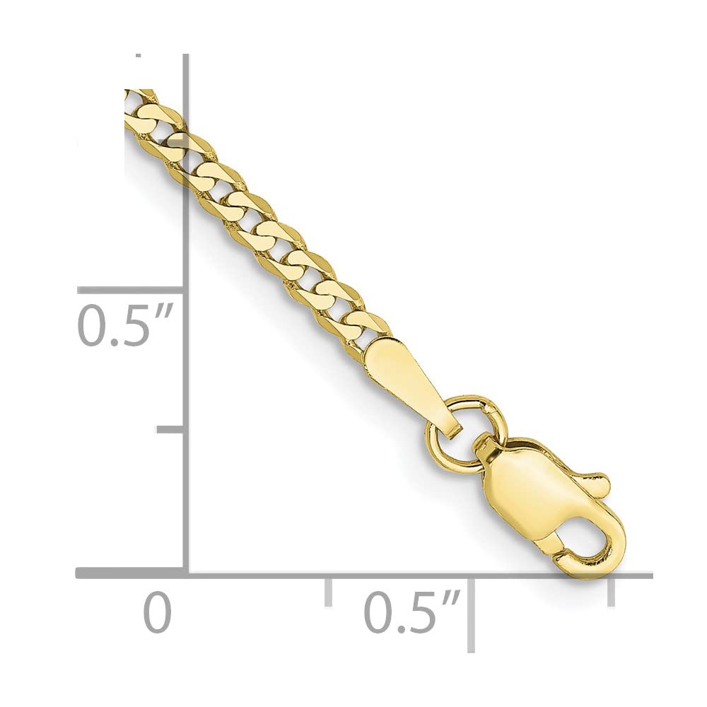 10K Yellow Gold 2.2mm Flat Beveled Curb Chain Bracelet for Women - Dainty Fine Jewelry Gift for Her - Perfect for Anniversaries, Birthdays & Everyday Elegance