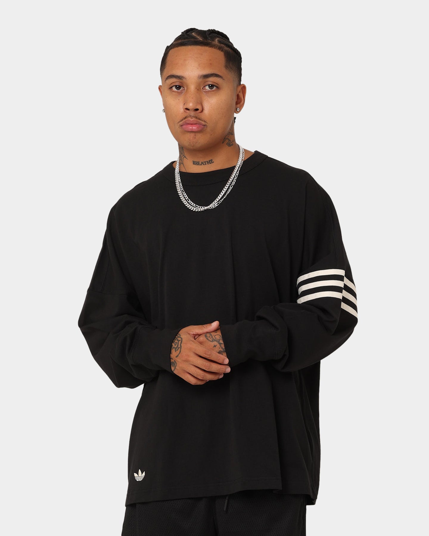 Adidas NeuClassics Long Sleeve T-Shirt for Men - Black & White Cotton Crewneck Casual Shirt | Gym, Workout & Everyday Wear