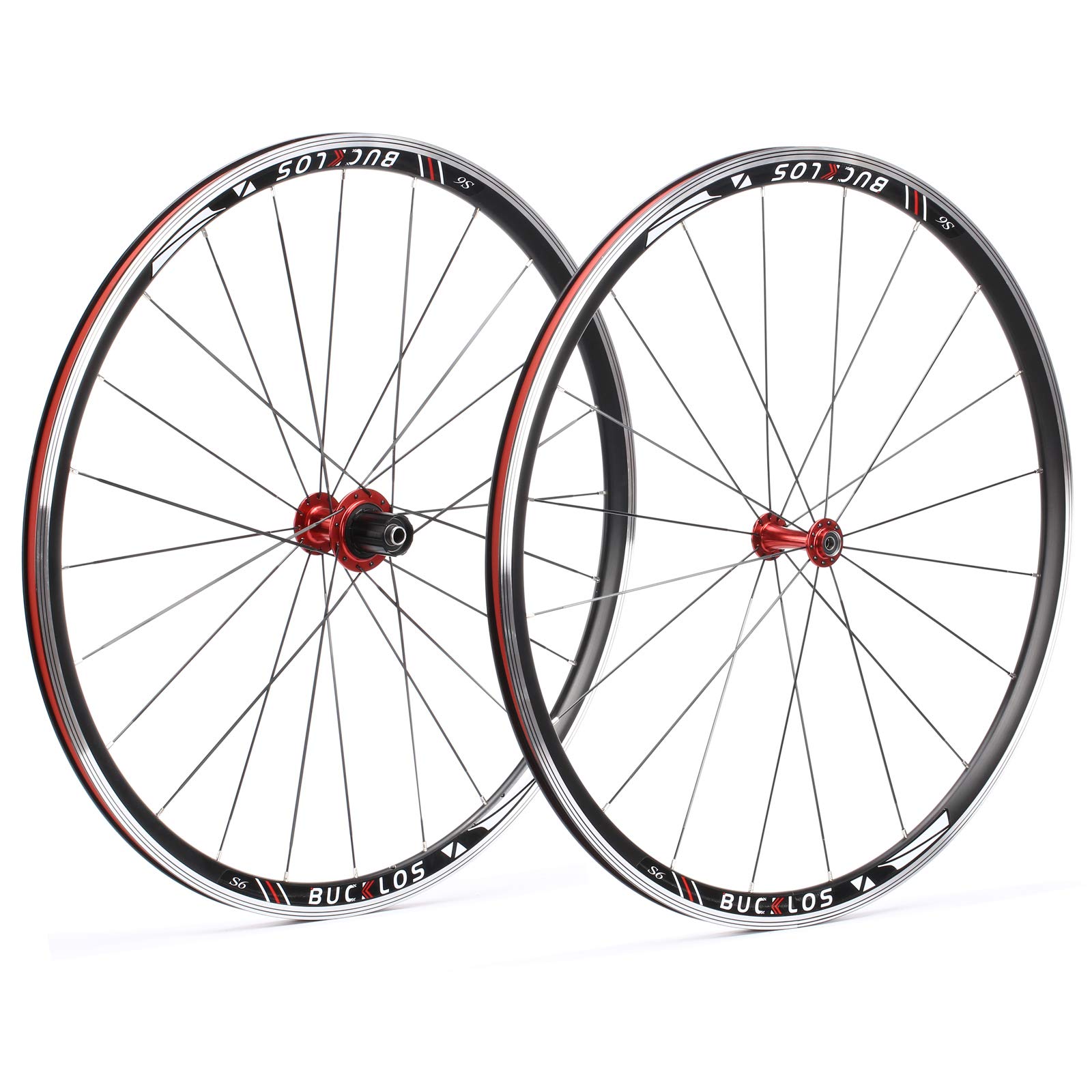 **BUCKLOS 700c Road Bike Wheelset - Aluminum Alloy QR Wheels with V-Brake Clincher, Double Wall Flat Spokes for 7-11 Speed Bikes - 30mm Rims & Hub - Perfect for Commuting, Racing & Road Cycling**