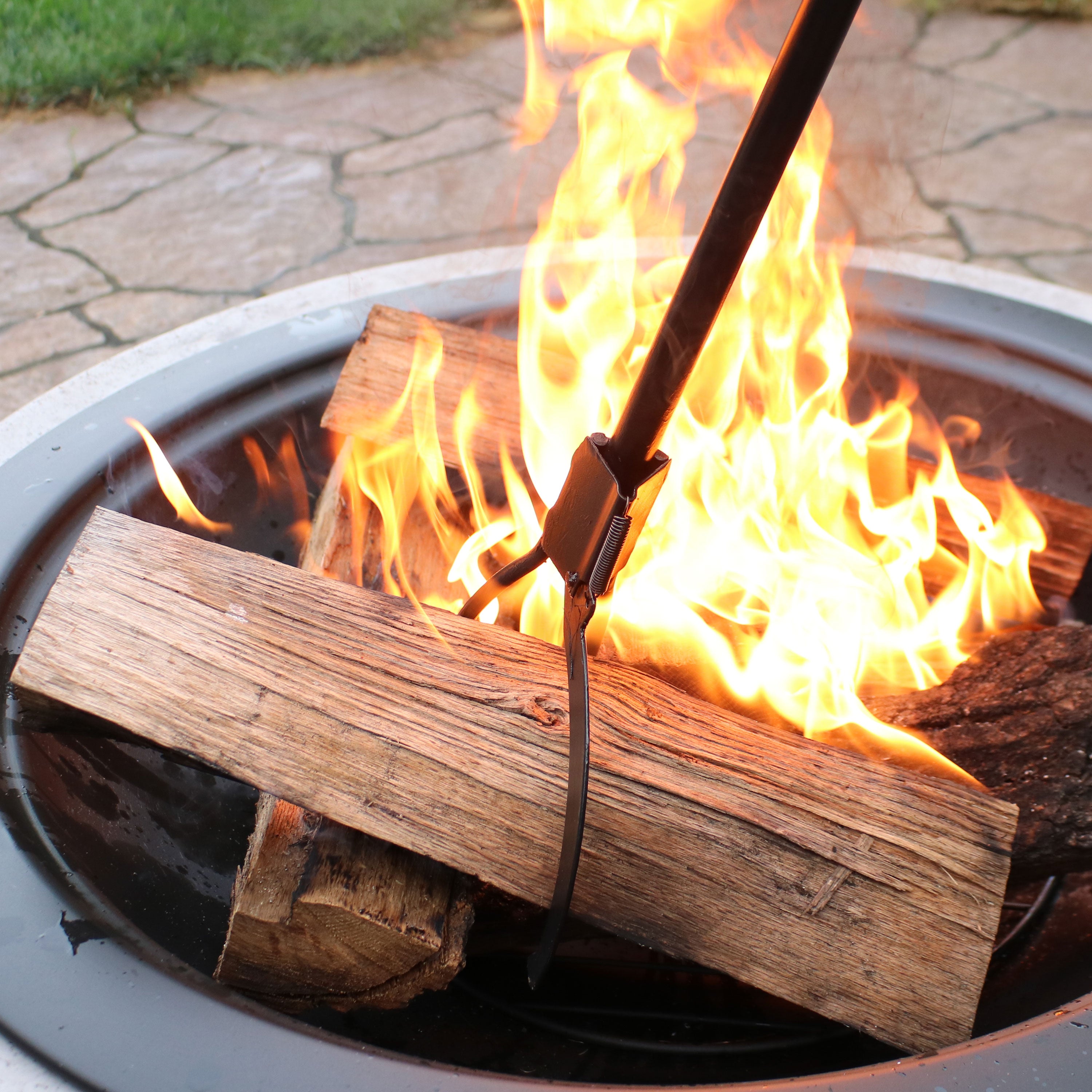 Heavy Duty Fire Pit Log Grabber with Spring Lever Action - 36 Inch Fireplace Poker for Camping, Backyard & Outdoor Fire Pits - Durable Steel Firewood Tongs for Easy Log Handling