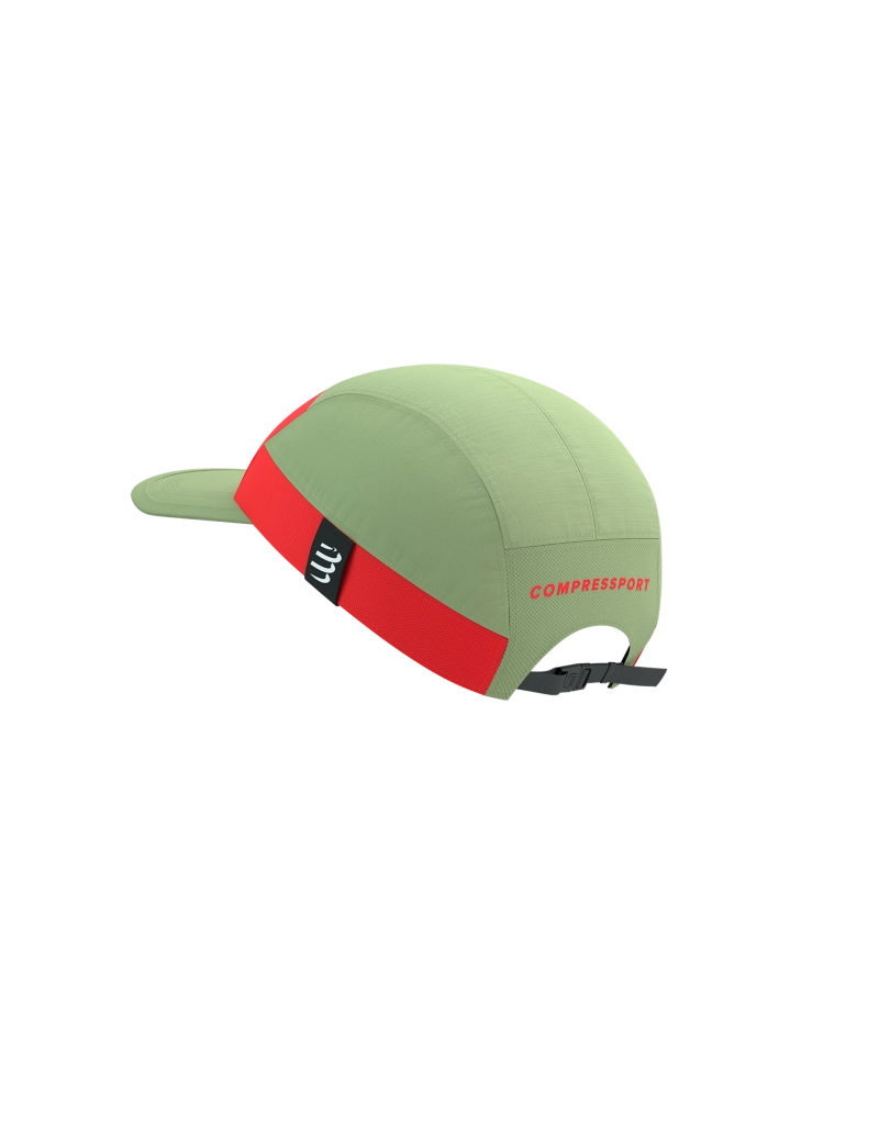 Compressport Unisex 5-Panel Lightweight Running Cap - Nile/Fluo Red | Breathable Sports Hat for Jogging, Cycling & Outdoor Activities