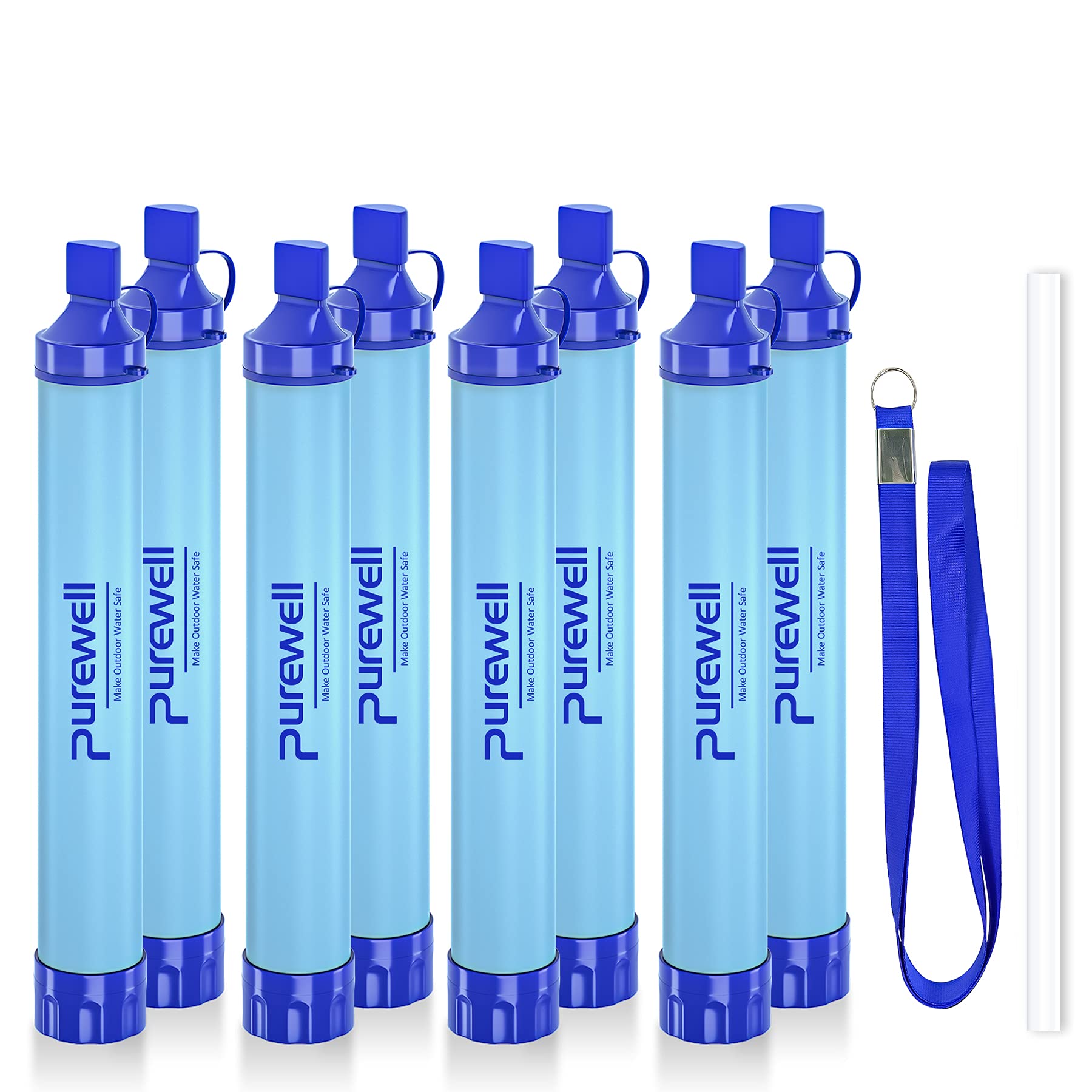 Purewell Outdoor Water Filter Straw - Portable Personal Water Filtration System for Emergency Survival, Camping, Hiking, Climbing & Backpacking (8 Pack) - Clean Drinking Water Anywhere in Wilderness, Travel & Outdoor Adventures