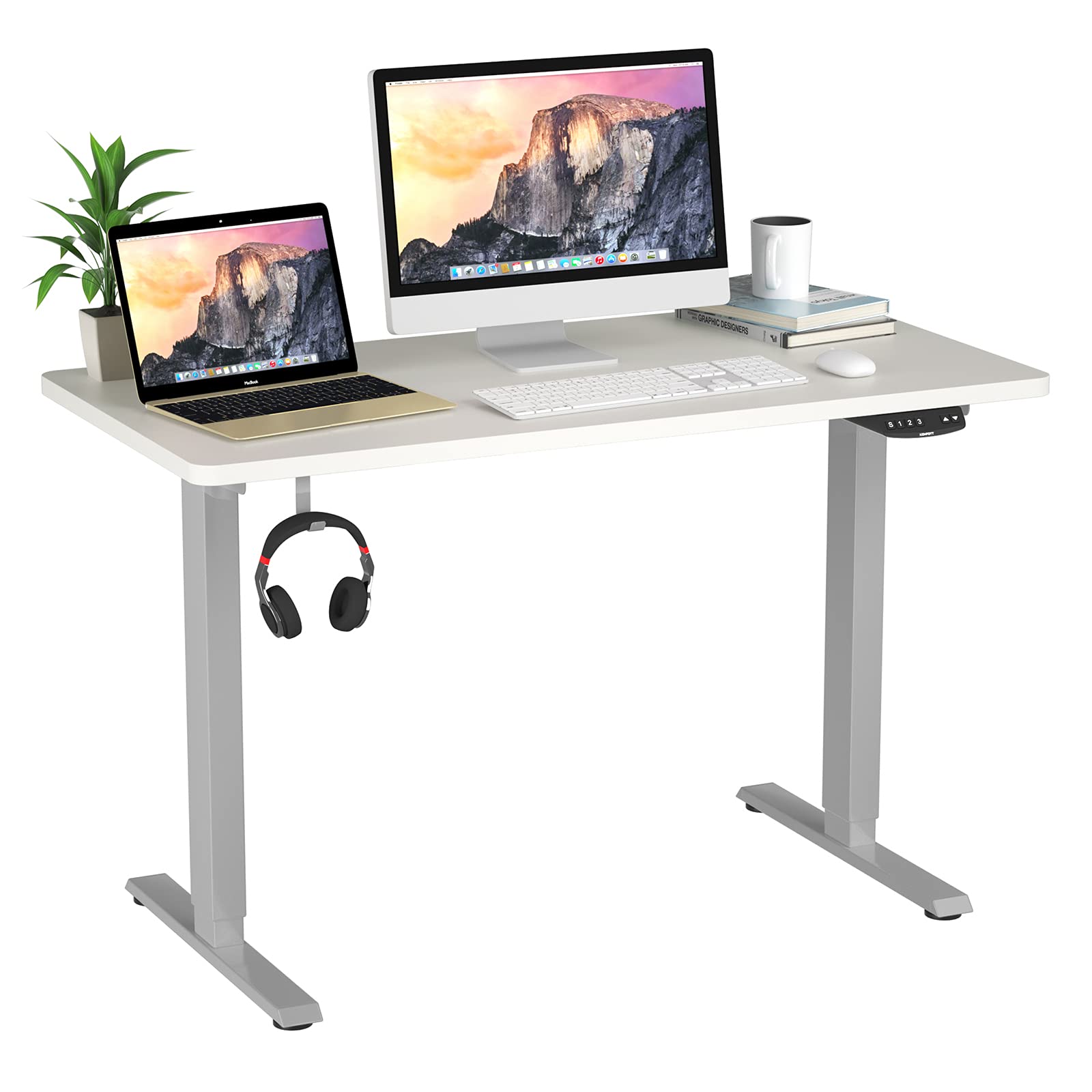Tangkula 48 x 24 Inch Electric Standing Desk - Dual Motor Height Adjustable Sit Stand Workstation with 3-Position Memory Controller, 1