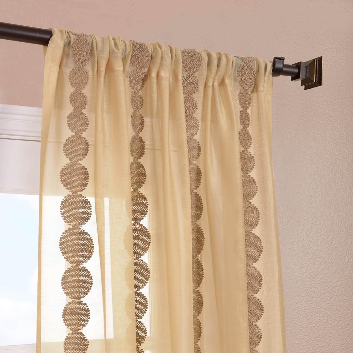 Cleopatra Gold Embroidered Striped Sheer Curtains for Living Room & Bedroom - Elegant Window Drapes with Luxurious Design for Home Decor