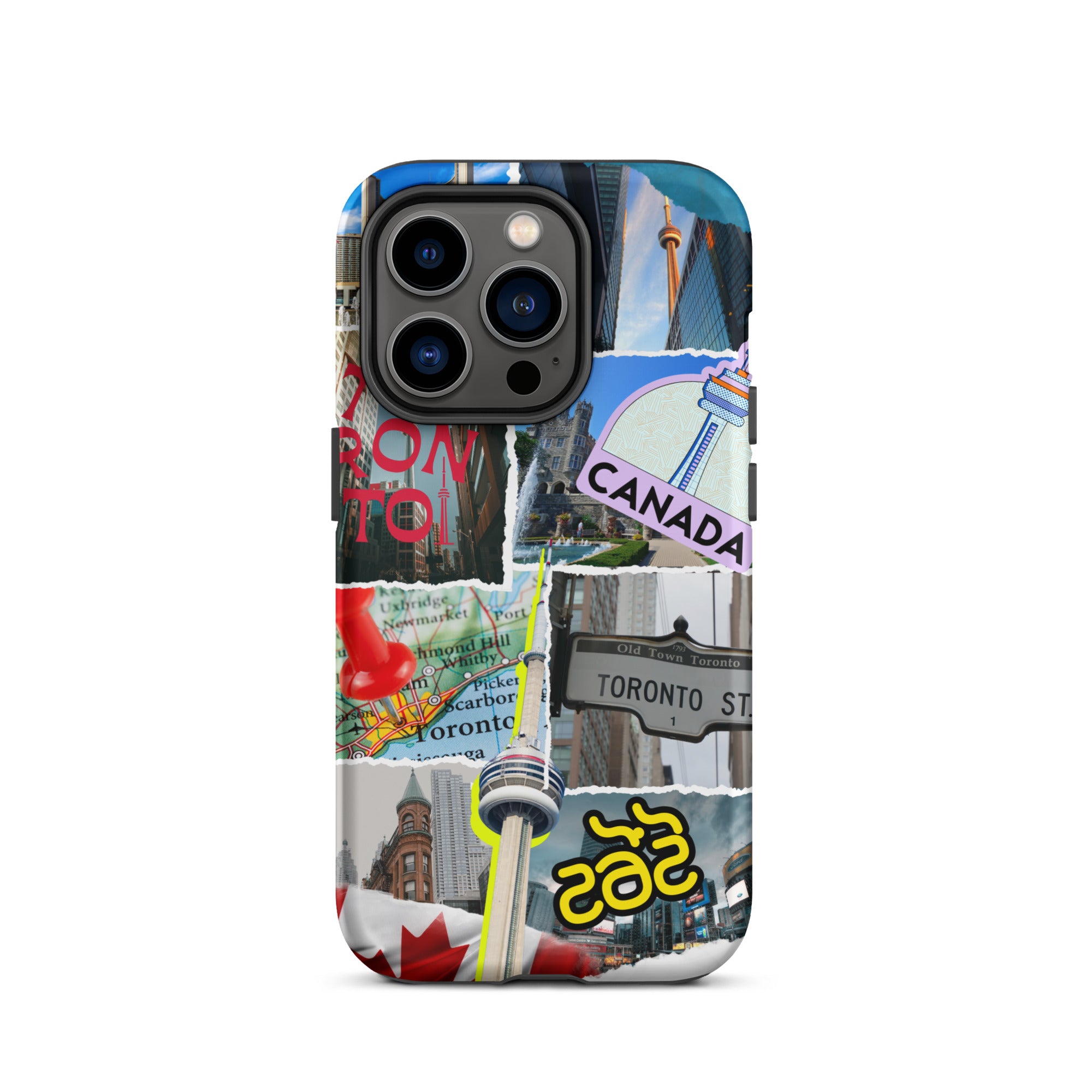 Premium Toronto Skyline Collage iPhone Case - Durable Protective Cover for iPhone 12/13/14/15 Pro Max - Perfect Gift for Travel Lovers & Cityscape Enthusiasts (Use at Home, Office or While Traveling)