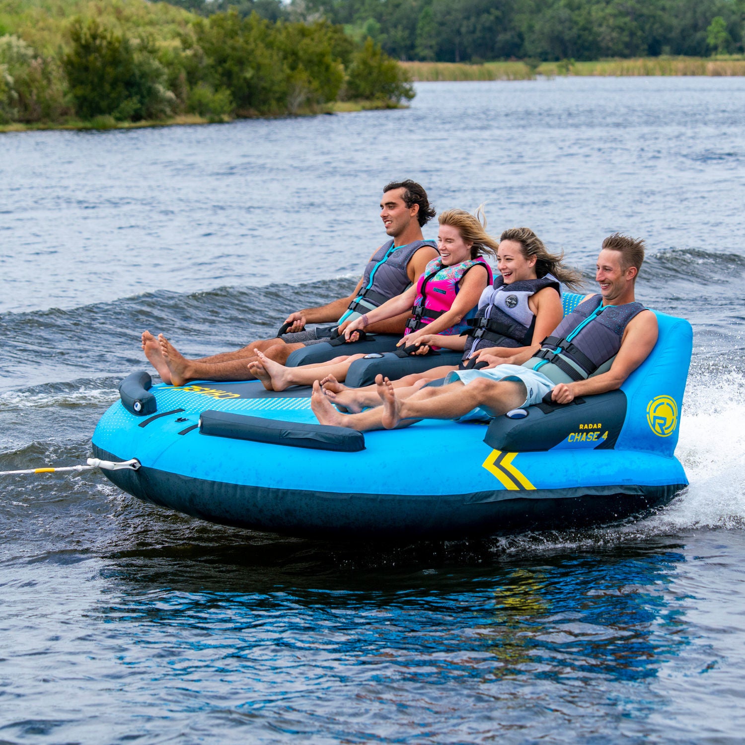 Radar Chase Towable Tube for 4 Riders - High-Speed Inflatable Water Tube for Boating, Lake & Ocean Fun - Perfect for Family & Friends Water Sports Adventure