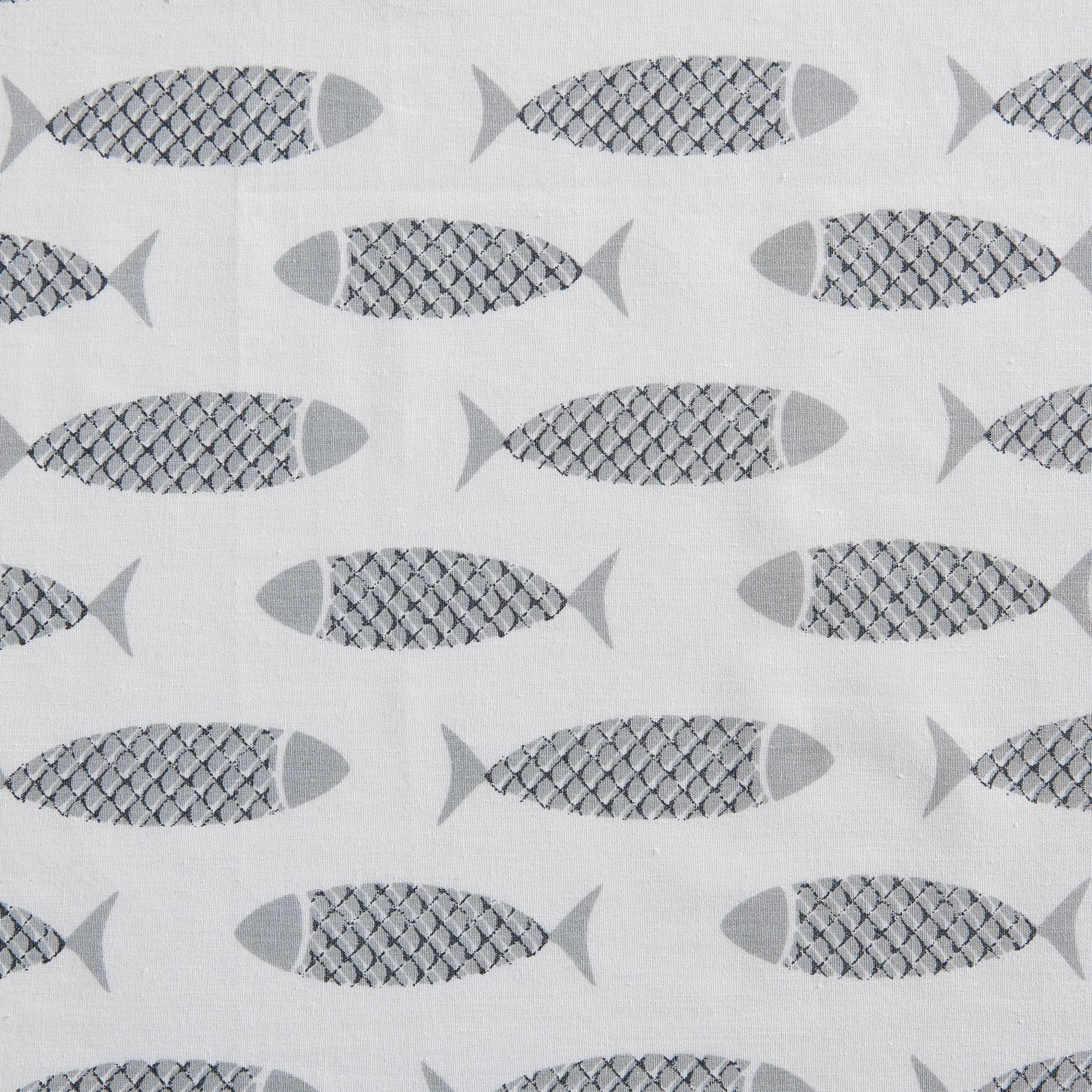 Nautica Twin Sheets - 100% Cotton Percale Bedding Set, Coastal Style Woodblock Fish Grey Design for Twin Beds | Soft & Breathable for Comfortable Sleep | Perfect for Beach House, Guest Room or Kids' Bedroom