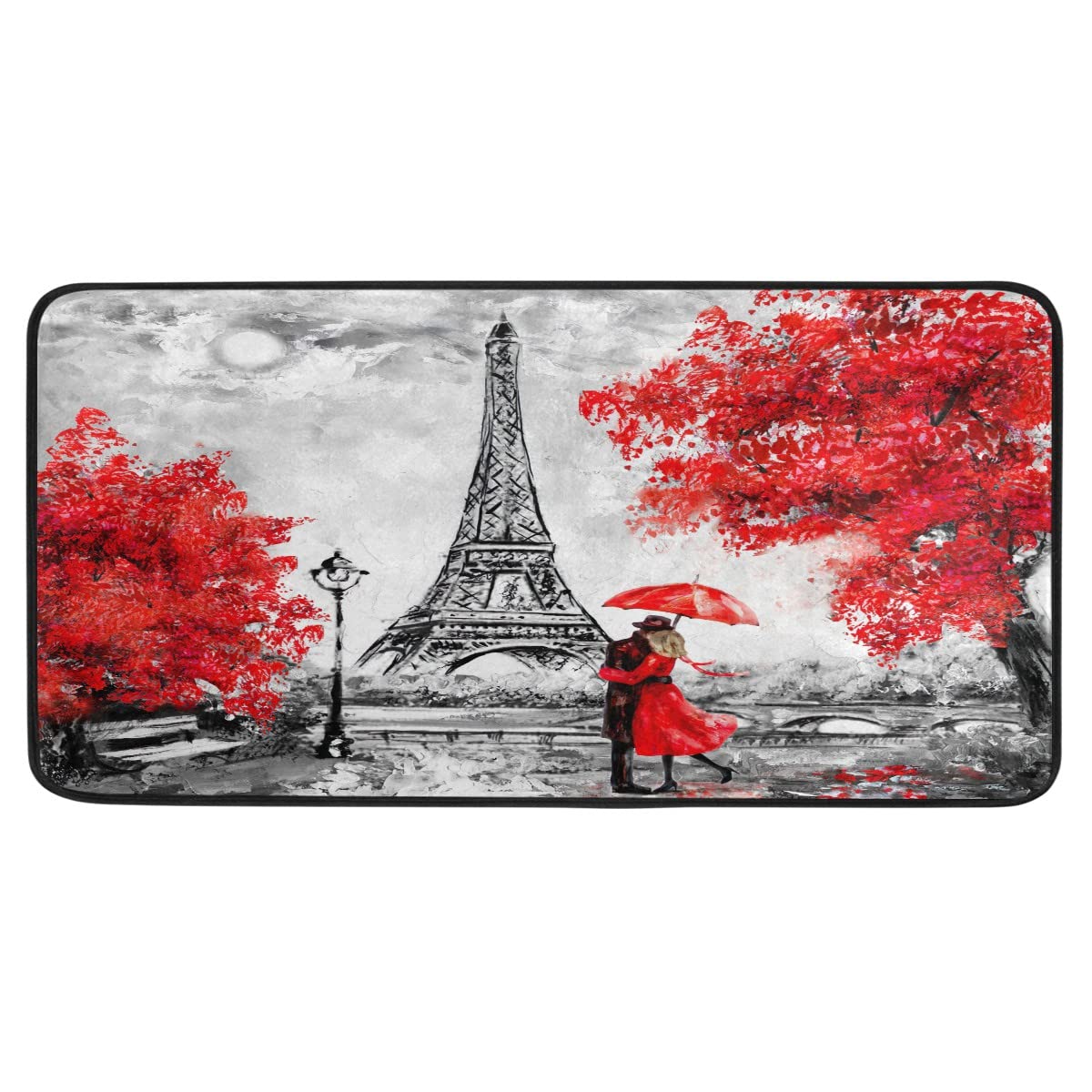 Eiffel Tower Romantic Love Absorbent Kitchen Rug - 39 x 20 Inch Non-Slip Floor Mat for Kitchen, Bathroom, Sink & Laundry - Waterproof Home Decor for Paris-Themed Spaces