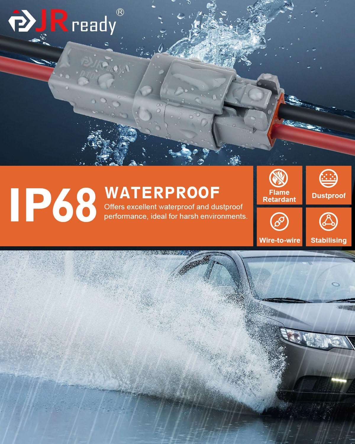 JRready DW1005 Deutsch Connector Kit - 2/3/4/6/8/12 Pin Waterproof DT Connectors with 16AWG Solid Contacts & Sealing Plugs for Automotive, Truck, Motorcycle, Marine & Boat Wiring - Ideal for Harsh Weather & Off-Road Applications