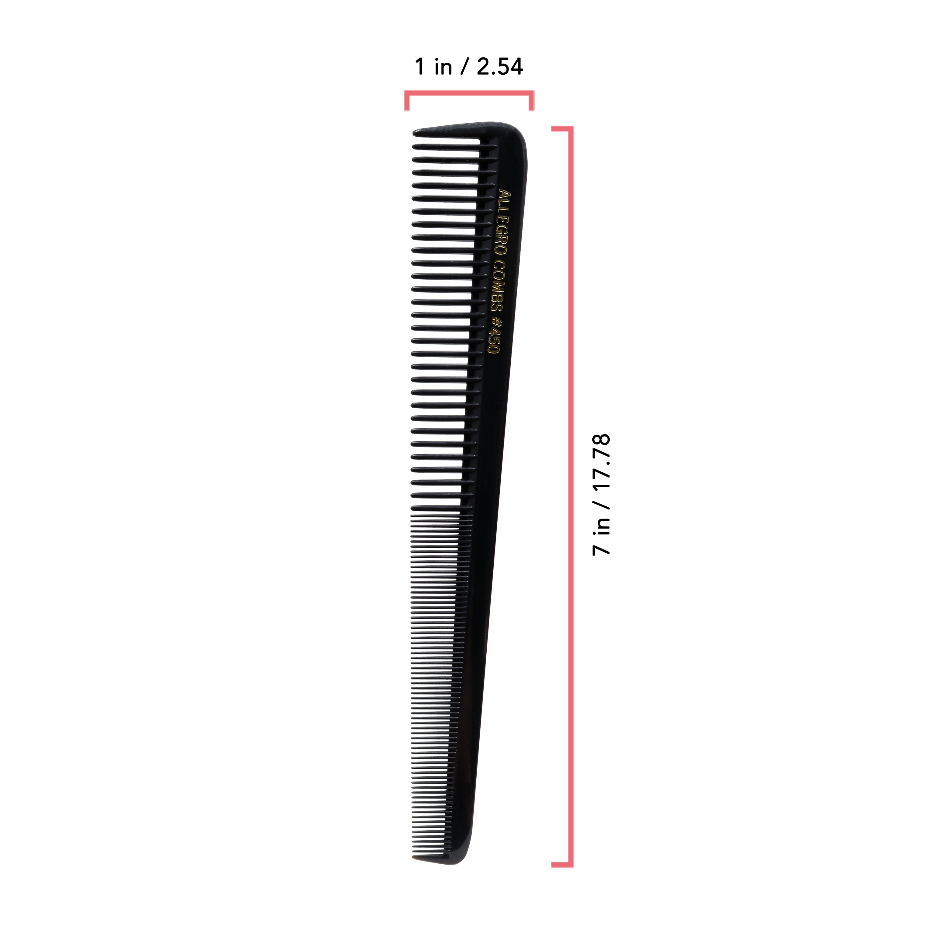 Allegro Combs 450 Professional Tapered Barber Hair Cutting Combs - 12 Pack Black Styling Combs for Fade, Undercut & Precision Haircuts | Salon & Home Use