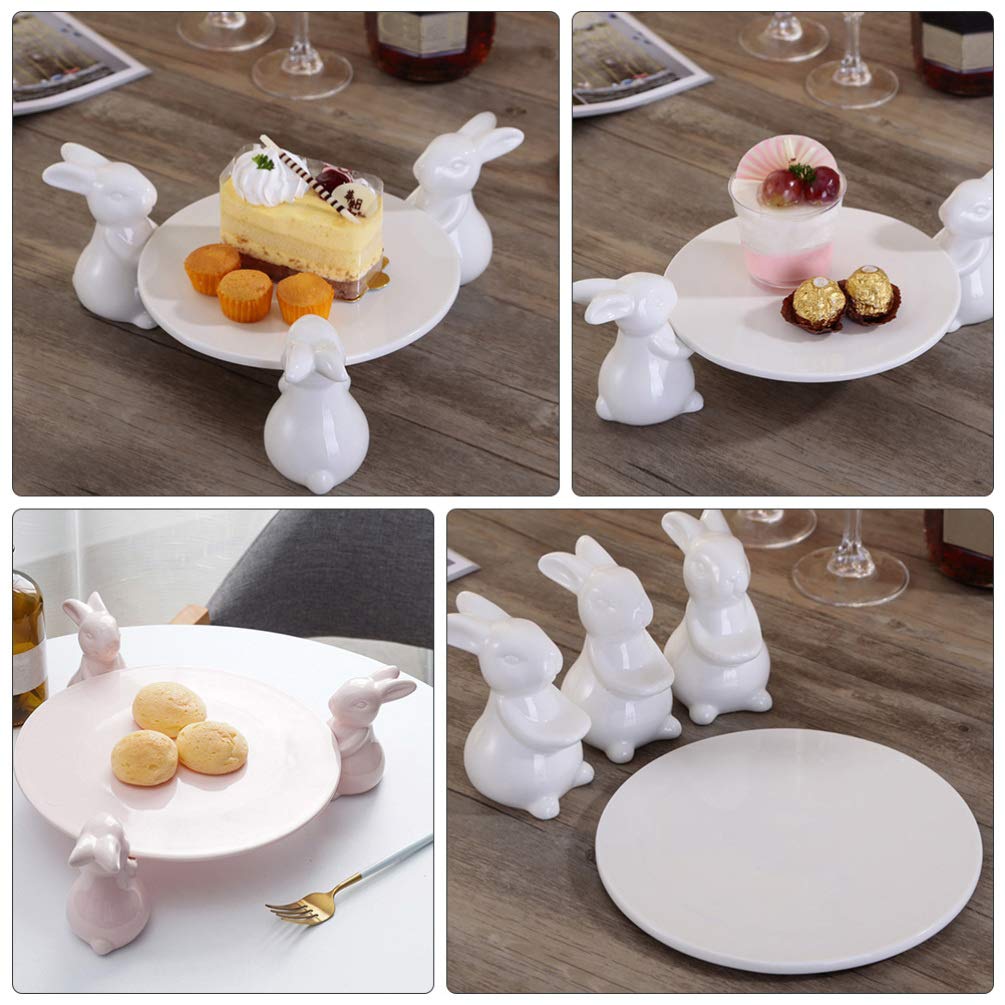 NUOBESTY 2-Piece Ceramic Rabbit Serving Tray Set - Bunny Design Dessert Display Plates for Cupcakes, Pastries & Food - Elegant Tea Party, Easter Decor & Home Kitchen Storage Accessories