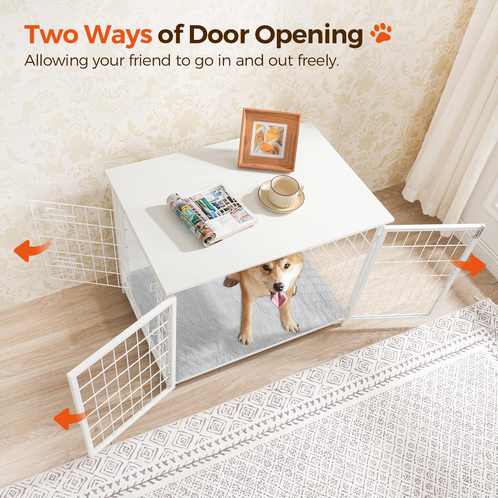 Premium Wooden Dog Crate Furniture with Plush Cushion - Double Door Heavy Duty Dog Kennel for Small Medium & Large Dogs - Indoor Dog House End Table (31.5