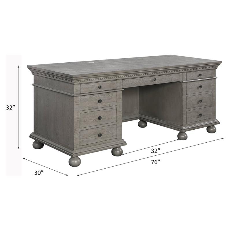 Acme Gustave Gray Oak Executive Writing Desk with 9 Drawers - Perfect for Home Office, Study Room & Professional Workspace