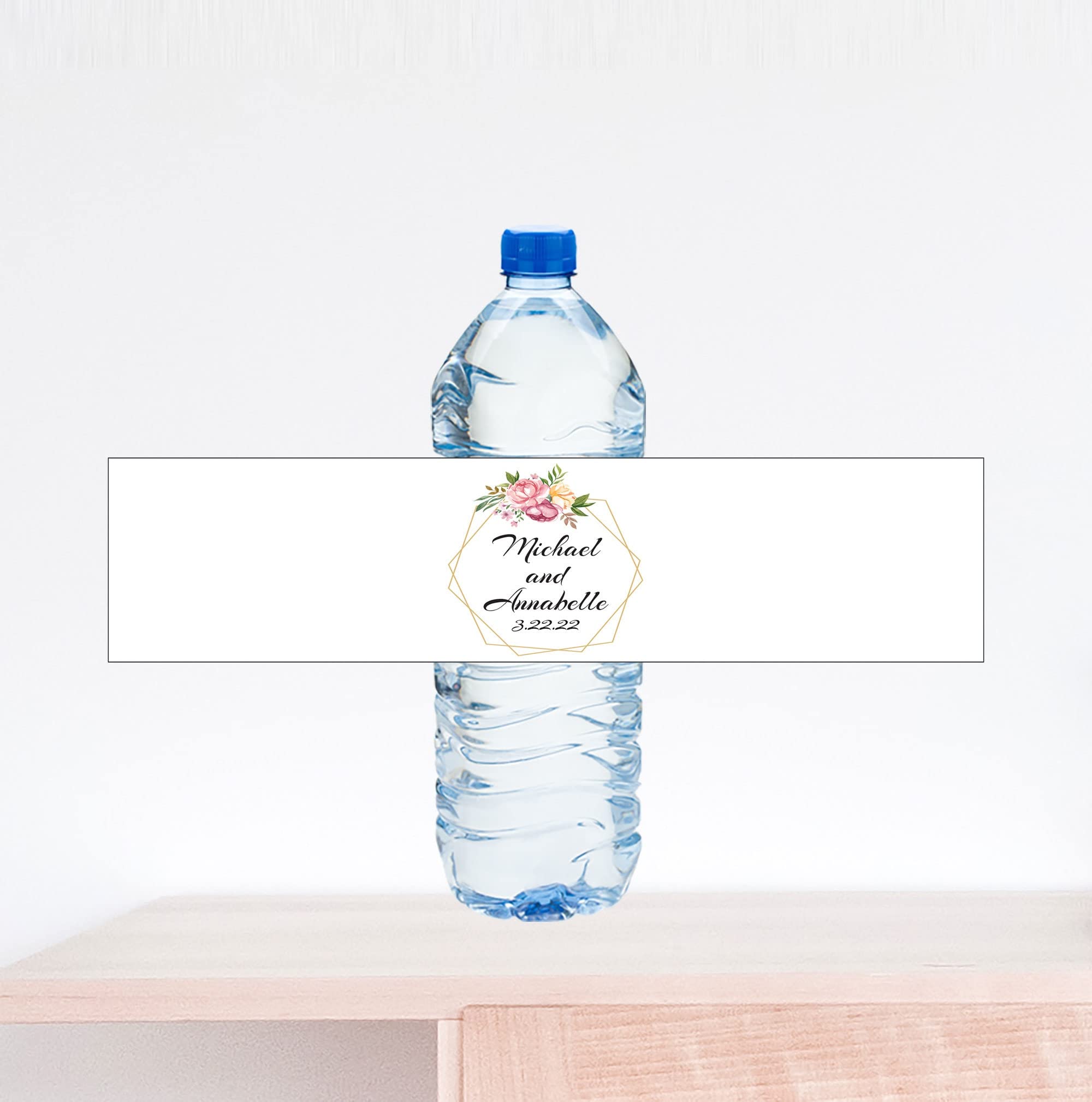Personalized Wedding Wreath Water Bottle Labels with Custom Date - Perfect for Bridal Showers, Wedding Favors & Anniversary Celebrations