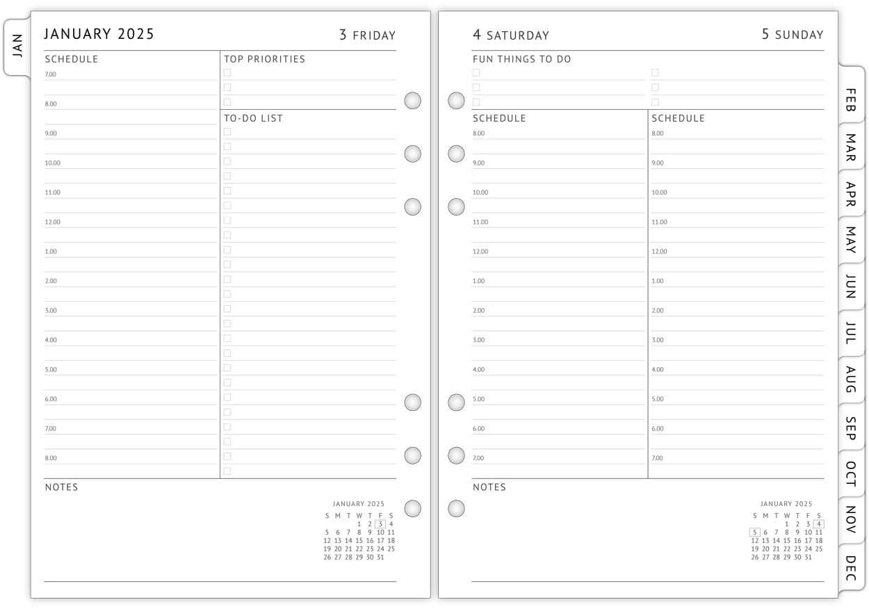 Newestor 2025 Daily Planner Refills A5 Size - Filofax Compatible Organizer with Day Appointment Schedule, To-Do List & Monthly Tabs | 6-Hole Punched for Personal & Office Productivity | Perfect for Business Professionals, Students & Home Organization
