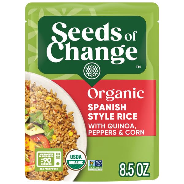 SEEDS OF CHANGE Certified Organic Spanish Style Rice with Quinoa, Peppers & Corn - Pack of 12 | Gluten-Free, Non-GMO Organic Food | Perfect for Quick Meals, Meal Prep & Healthy Family Dinners