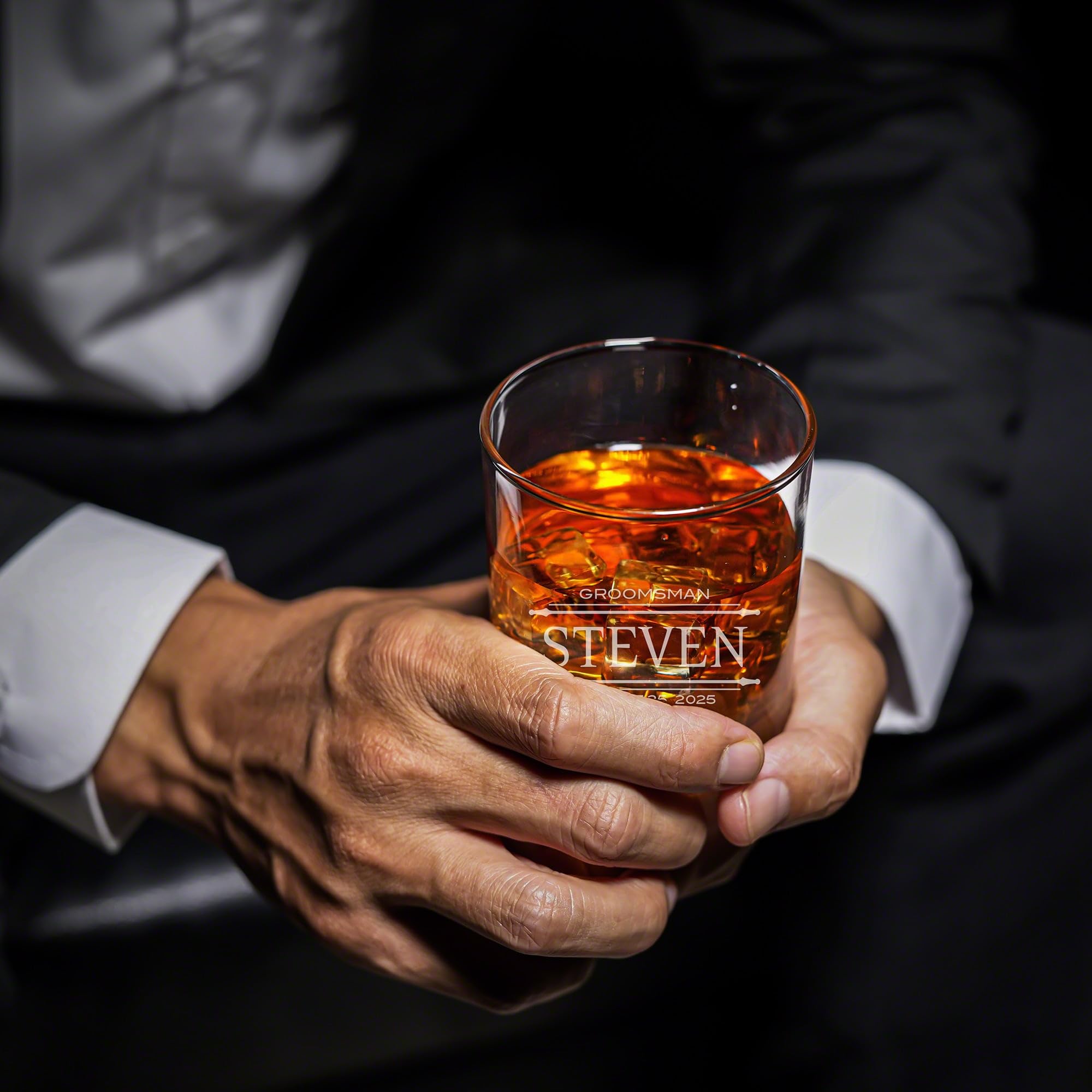 Personalized Groomsmen Whiskey Glasses Set of 5 - Engraved Oakmont Rocks Glasses for Wedding Party Gifts, Bachelor Party, Anniversary & Special Occasions