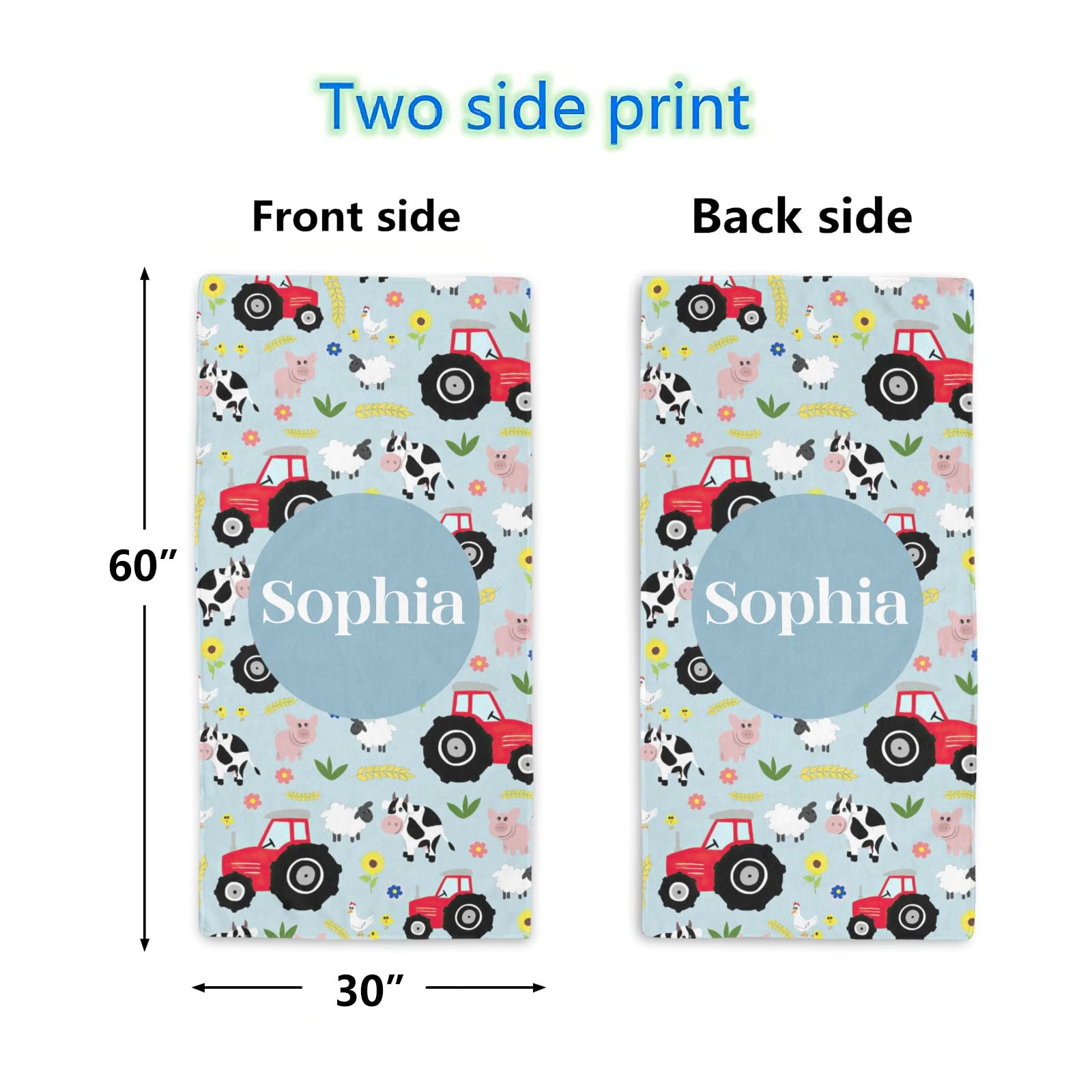 Personalized Farm Animal Beach Towel - Custom Name Microfiber Quick Dry Bath Towel Blanket 30