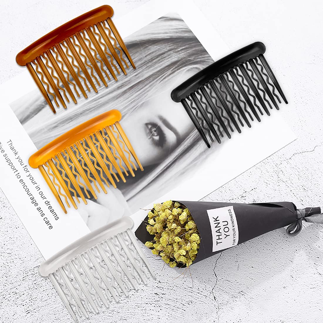 ELANE 24 Pcs Small Hair Clip Combs with Teeth - Plastic Side Hair Twist Comb for Women & Girls, Bridal Wedding Veil Hair Accessories, DIY Craft Supplies in 4 Colors (Black, Light Coffee, Dark Coffee, Clear) - Perfect for Updos, Braids, and Special Occasions