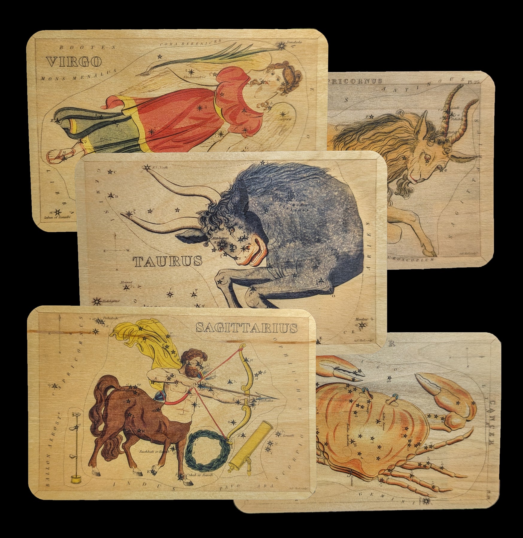 Handmade Astrology Wooden Postcard - Zodiac Constellation Greeting Card for Birthday, Wedding & Home Decor - Perfect for Gifts, Wall Art and Spiritual Enthusiasts