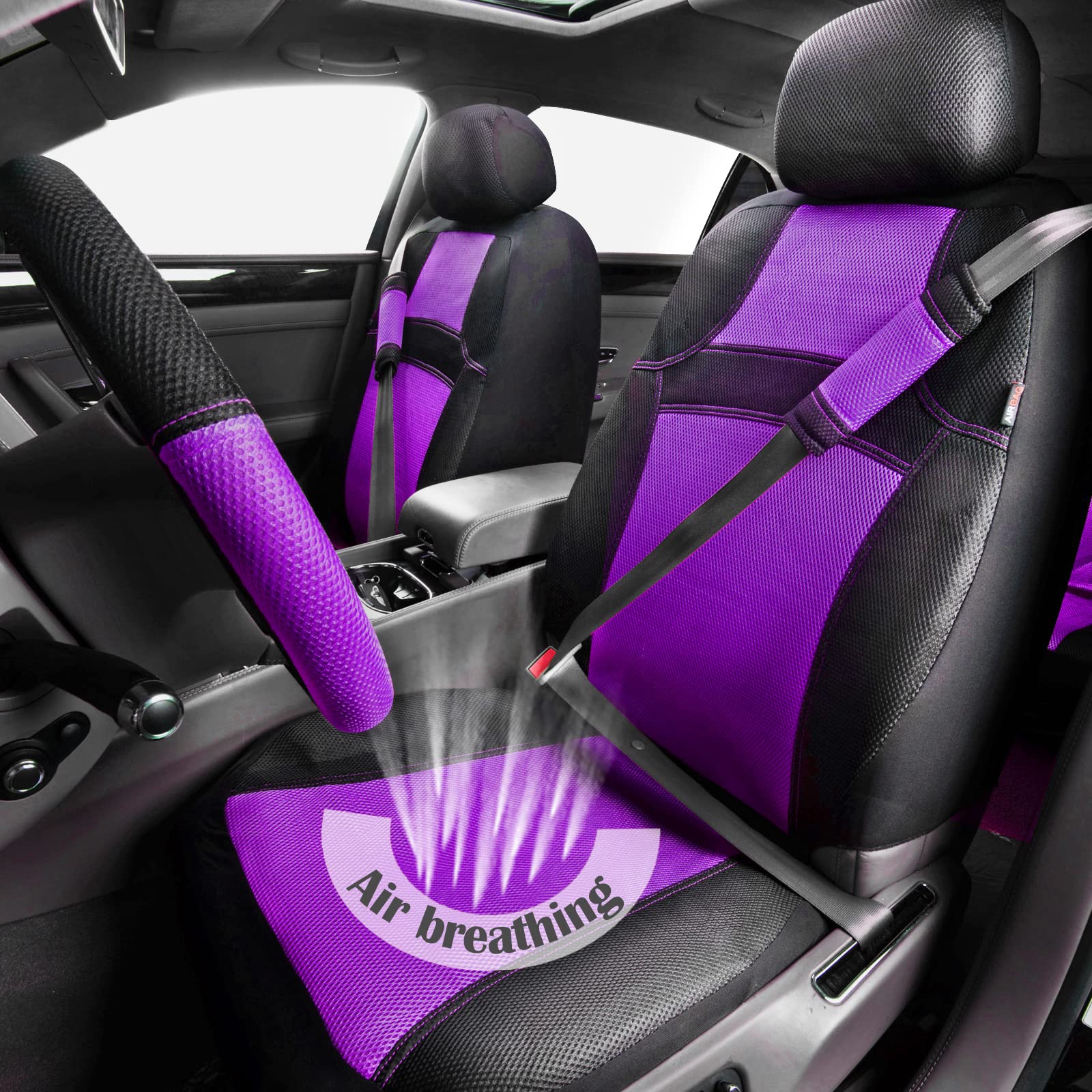 Universal 13PCS 3D Air Mesh Seat Covers Set - Breathable for SUV & Truck - Black/Purple for Women Drivers
