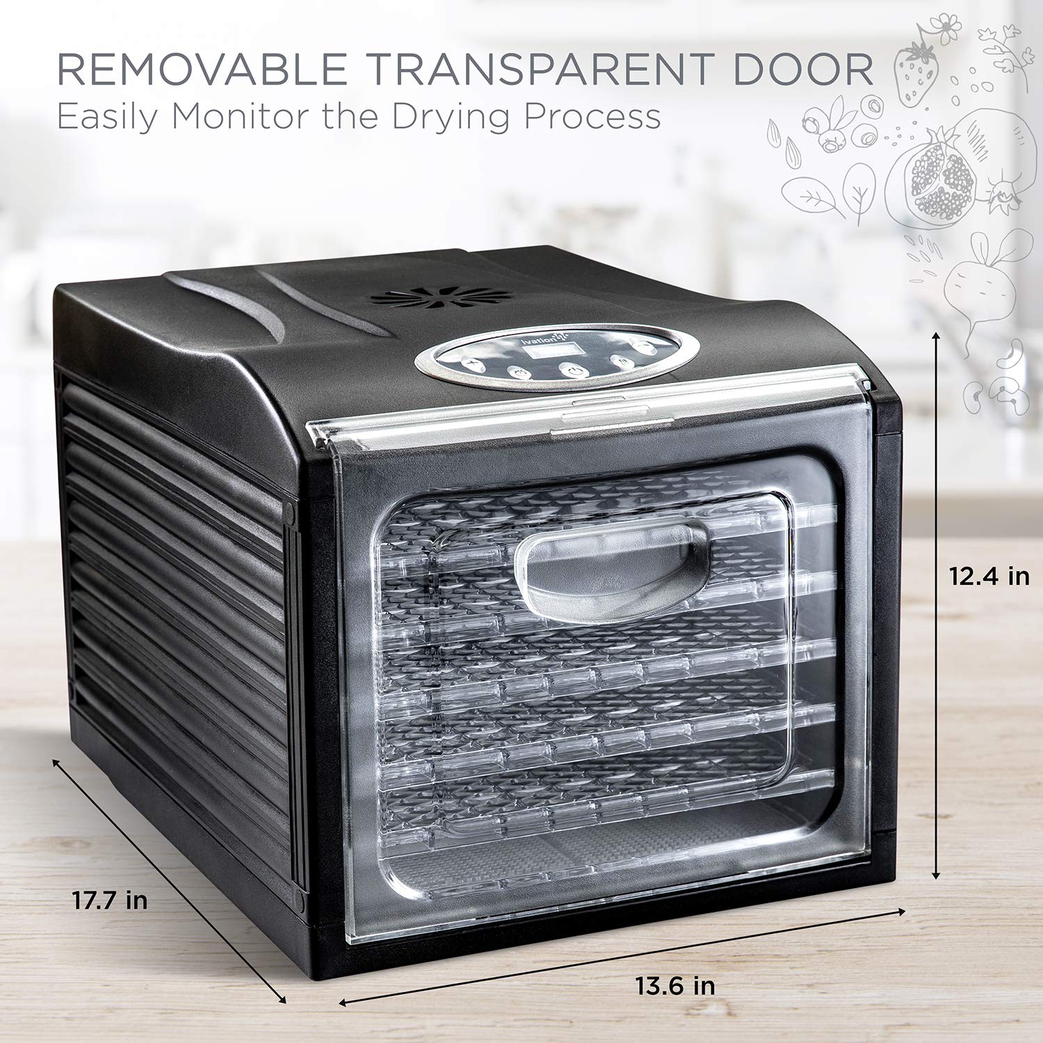 Ivation 6-Tray Digital Food Dehydrator - 480W Countertop Drying Machine with Adjustable Temperature, Timer & Even Heat for Beef Jerky, Fruits, Veggies, Herbs | Perfect for Healthy Snacks, Camping Food Prep & Long-Term Food Storage