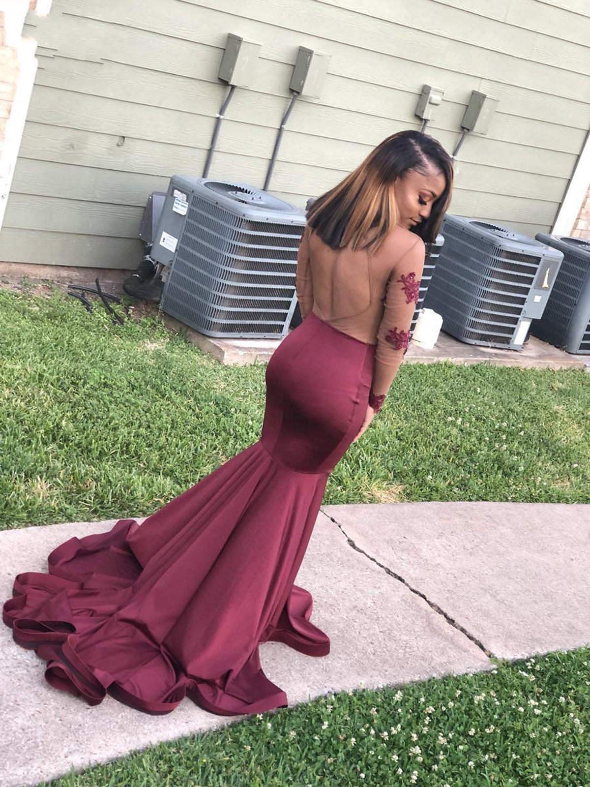 Elegant Women's Mermaid Lace Prom Dresses with Illusion Long Sleeves - Formal Evening Gown for Homecoming, Quinceañera, Wedding & Special Occasions