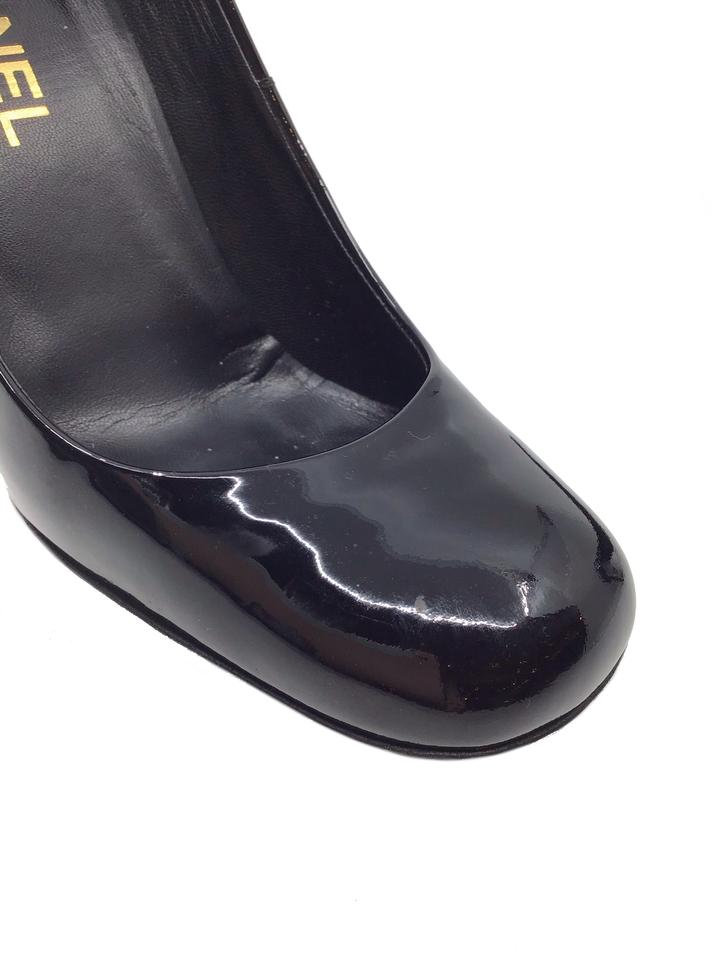 Chanel Patent Leather Heel Pumps with Metal Logo - Women's Size 7.5 (US) | Luxury High Heels for Parties, Weddings & Formal Events