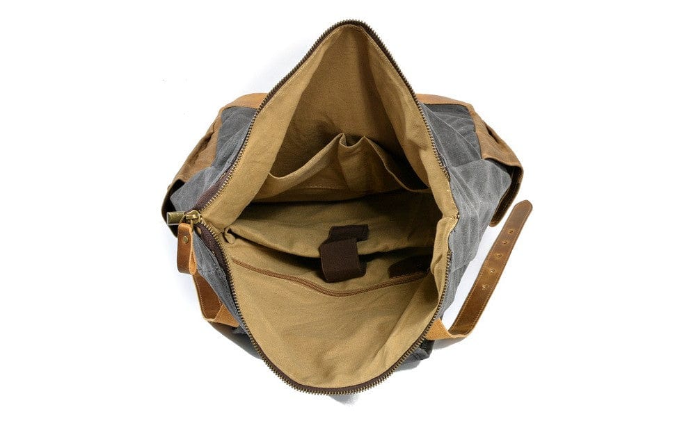 Stylish Grey Canvas & Leather Backpack for Men & Women - Durable Travel Laptop Bag for Work, School & Outdoor Adventures