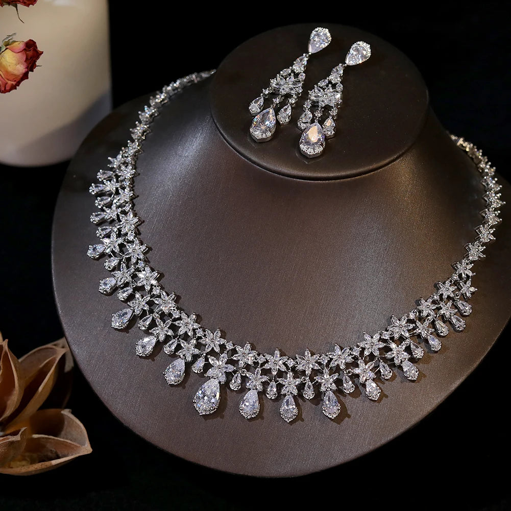Luxury Crystal Flower Bridal Jewelry Set - Elegant Necklace & Earrings for Weddings, Parties & Special Occasions | Perfect for Brides, Bridesmaids & Formal Events