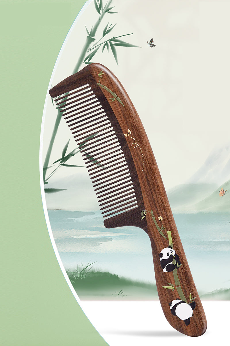 Natural Wooden Comb with Panda Design - Eco-Friendly Hairbrush for Smooth & Tangle-Free Hair - Perfect for Daily Hair Care & Travel