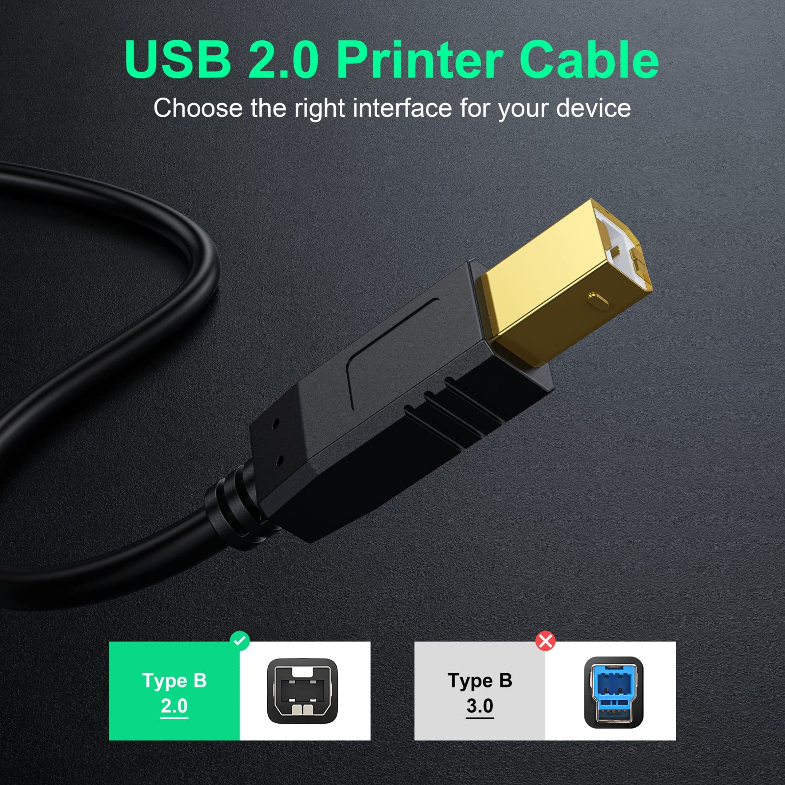 10 FT USB A to USB B Printer Cable - High Speed Compatible with HP, Canon, Brother, Samsung, Dell, Epson Printers - Perfect for Home Office, School & Business Printing Needs