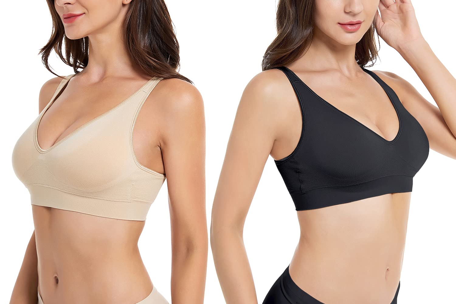 Wireless Bras for Women - Non Wired Seamless Comfort Bras with Removable Pads (3 Pack) | Perfect for Yoga, Workout & Everyday Wear
