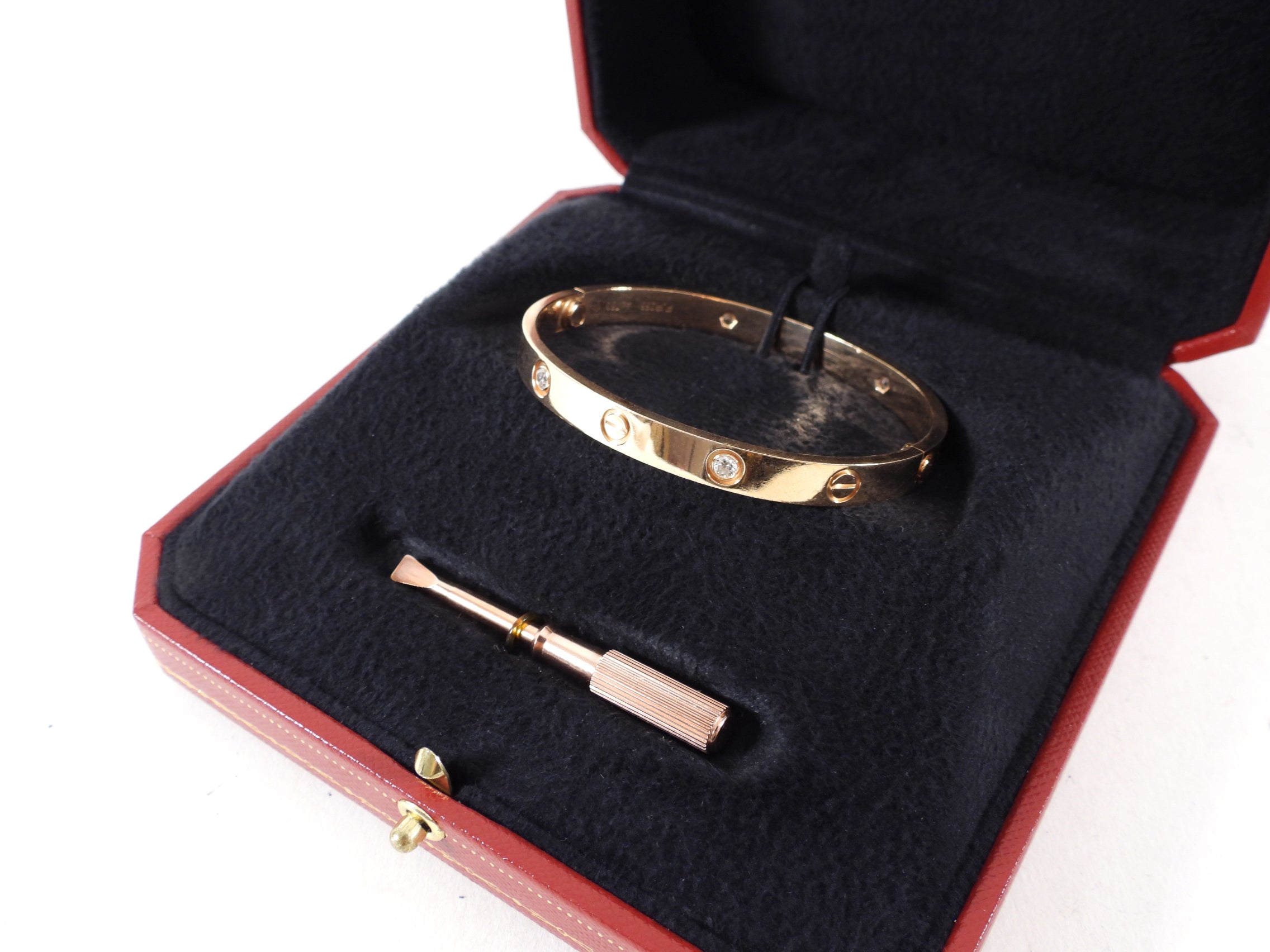 Cartier 18k Rose Gold Love Bracelet with 4 Diamonds - Size 17 - Luxury Jewelry Gift for Women, Anniversary & Valentine's Day