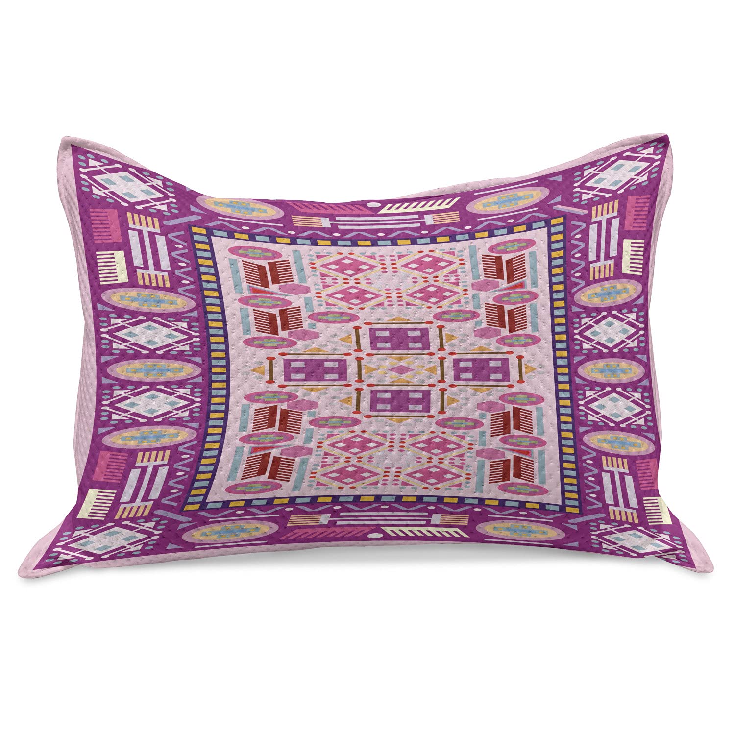 Ambesonne Afghan Knitted Quilt Pillow Cover - Traditional Oriental Geometric Design, Standard Queen Size 30