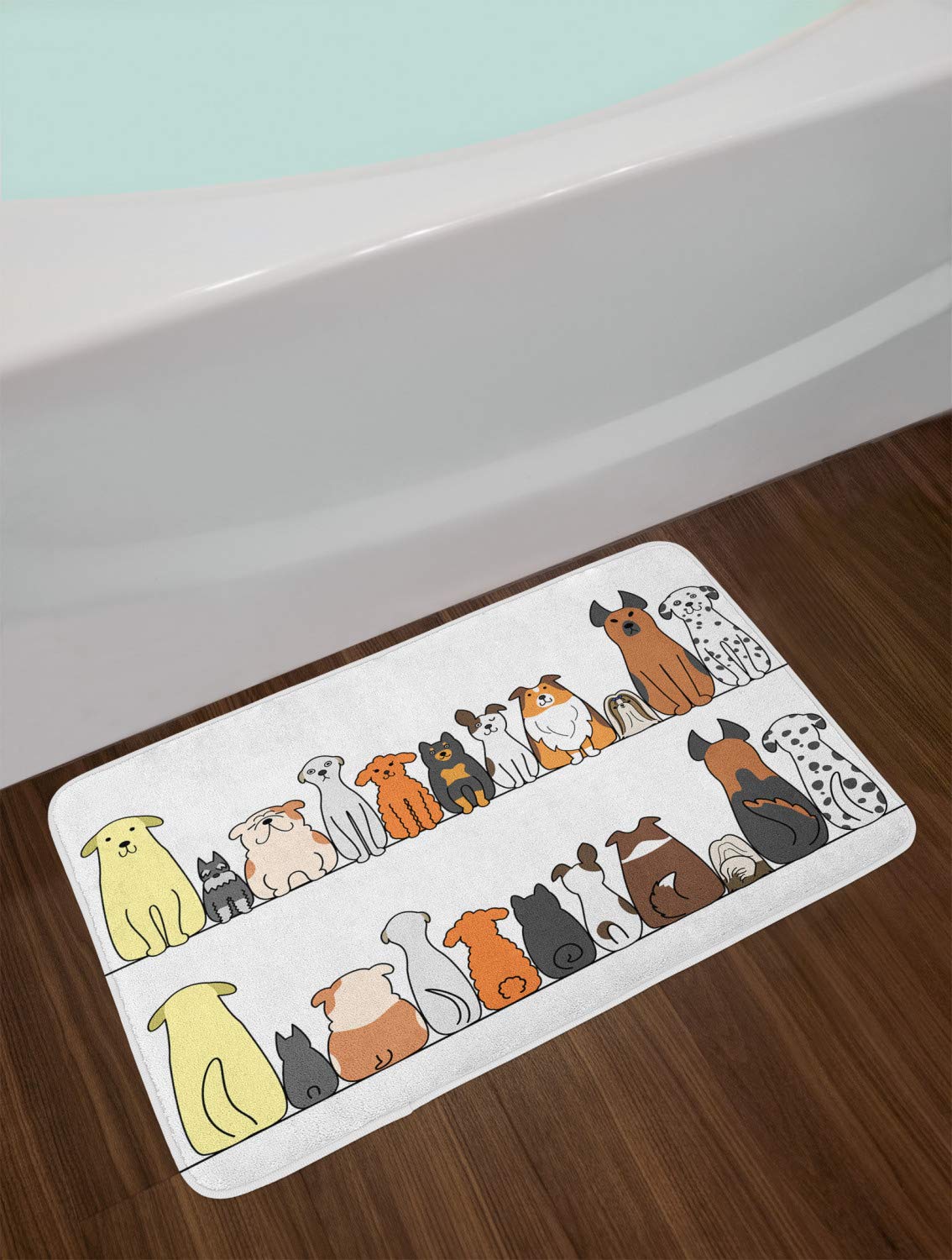 Ambesonne Non-Slip Dog Bath Mat - Plush Bathroom Decor with Multicultural Dog Family Comic Art, 30.2