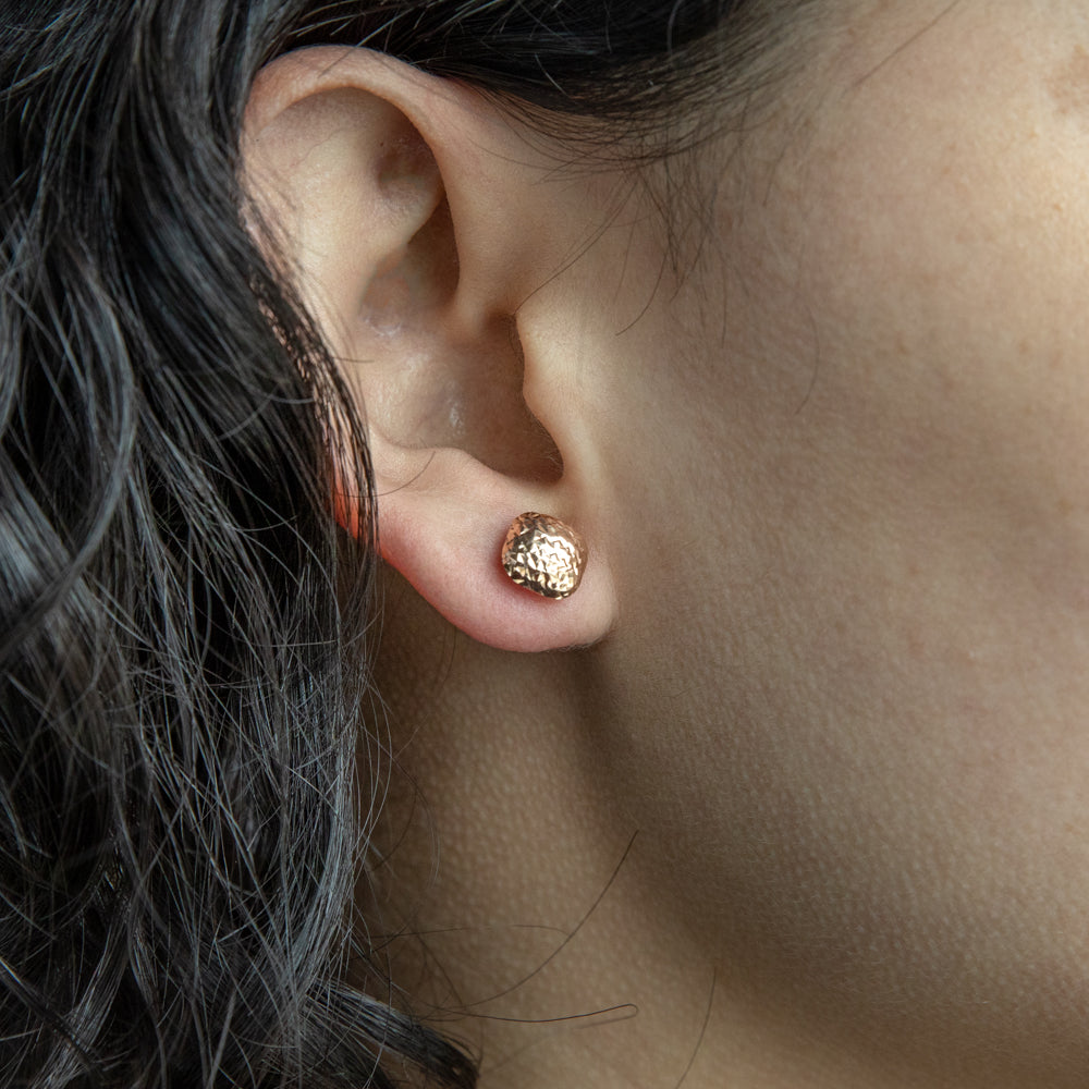 9ct Rose Gold Textured Button Stud Earrings for Women - Elegant Minimalist Jewelry for Everyday Wear, Date Nights & Special Occasions