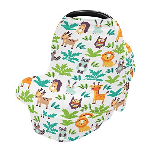 Stretchy Baby Car Seat Cover with Animal Prints (Lion, Deer, Giraffe) - Breathable Windproof Nursing Canopy for Infants - Universal Winter Scarf for Boys & Girls - Perfect for Strollers, Shopping Trips & Breastfeeding in Public