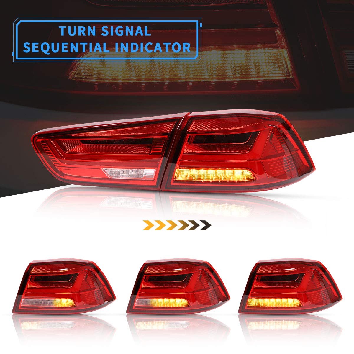 VLAND LED Tail Lights for Mitsubishi Lancer & Lancer EVO X 2008-2020 - Amber Sequential Turn Signals, Full LED Rear Light Assembly with Clear Lens (Not Compatible with Sportbacks/Fortis/IO) - Perfect for Night Driving & Car Customization