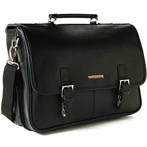 Premium Alpine Swiss Genuine Leather Briefcase for Laptop - Business Messenger Bag with 1 Year Warranty - Perfect for Office, Travel & Professional Meetings