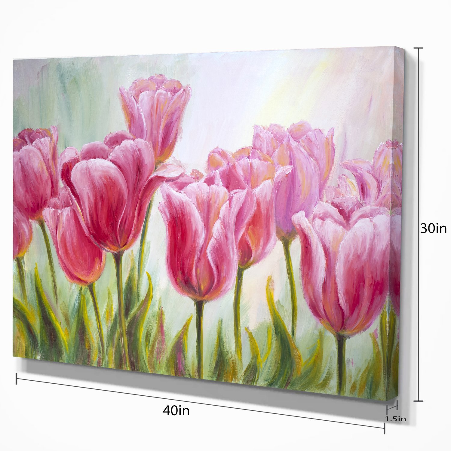 Tulips in a Row Floral Art Canvas Print - Vibrant Flower Wall Decor for Living Room, Bedroom & Office - Perfect Home Decoration Gift Idea