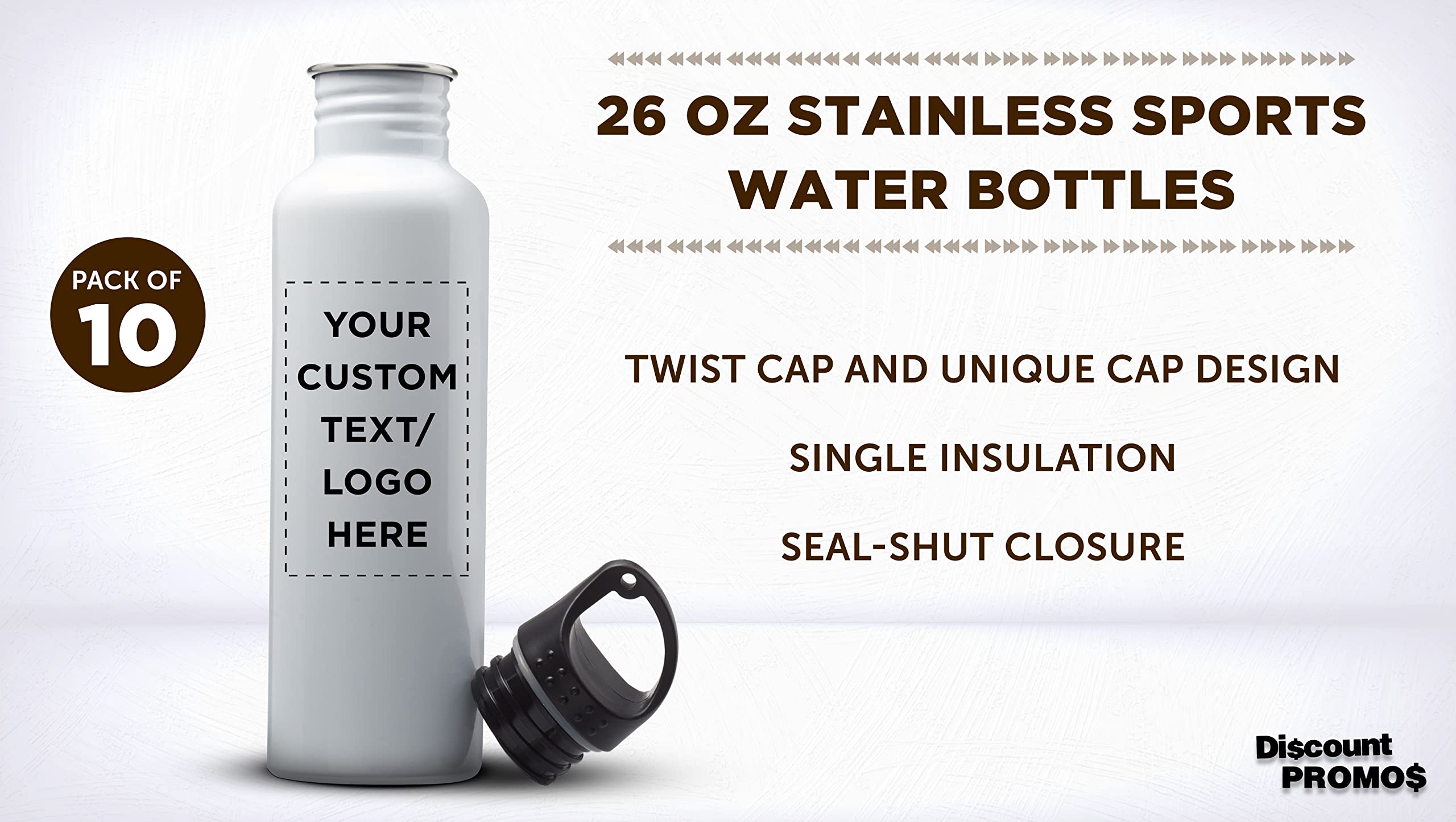 Custom Stainless Steel Water Bottles 26oz (Set of 10) - Personalized Bulk Pack - Reusable & Leak Proof - Ideal for Gym, Hiking, Camping, Outdoor Sports - White - Perfect for Office, School, Team Events & Corporate Gifts