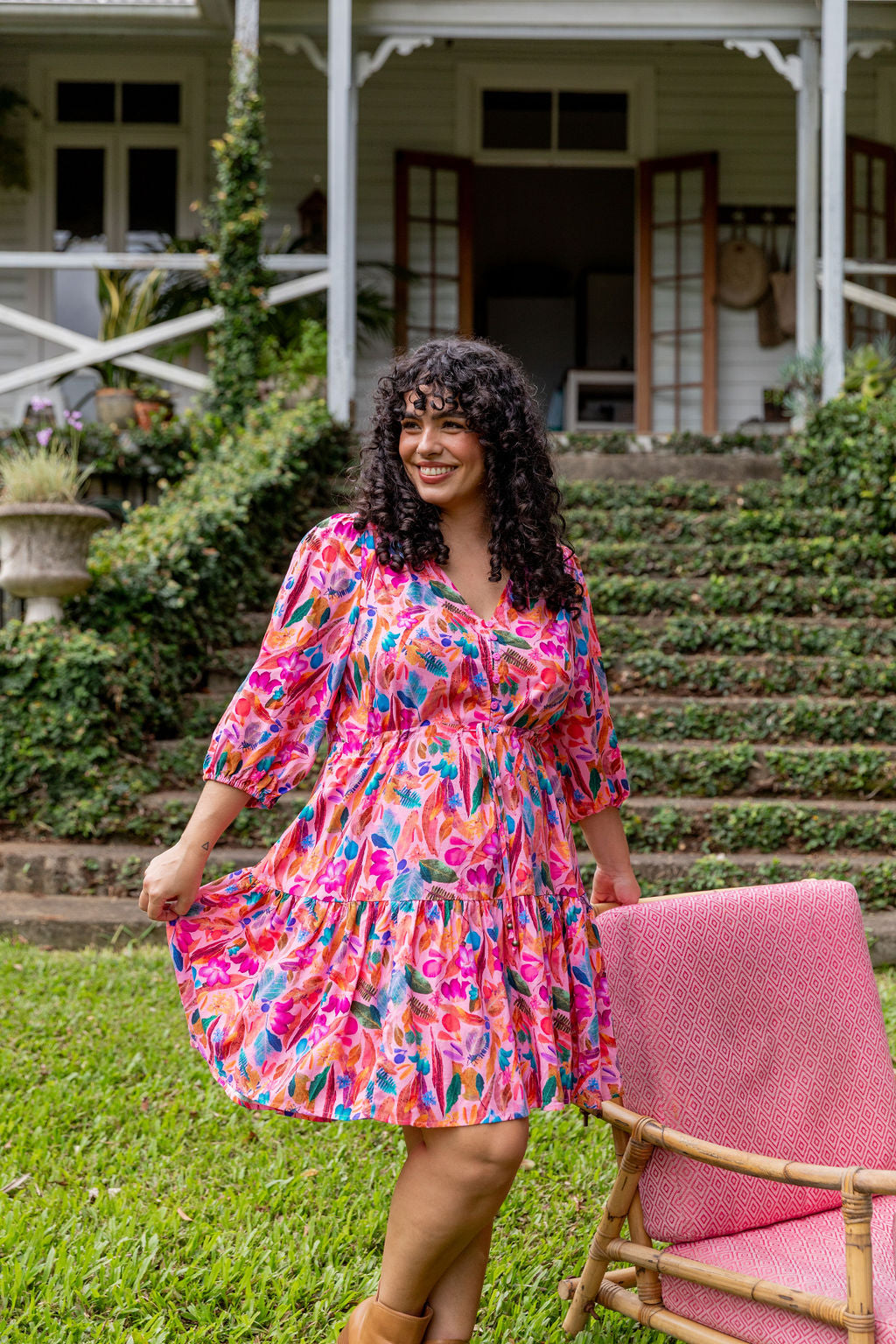 Kasey Rainbow Backyard Treasures Ziggy Dress - Floral Print Bohemian Maxi Dress for Women | Perfect for Beach Vacations, Summer Parties & Boho Fashion