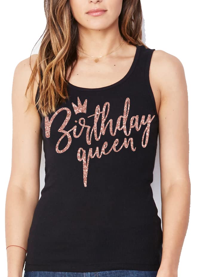 Sparkling Rhinestone Birthday Tank Top for Women - Birthday Queen & Squad Shirts - Perfect for Parties, Girls Night Out & Bachelorette Celebrations