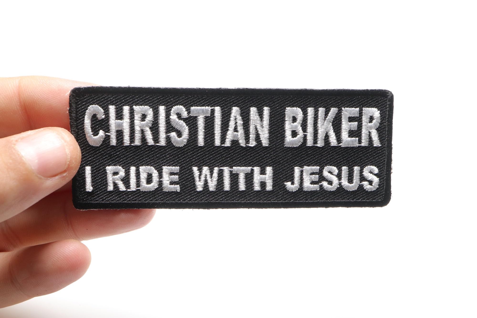 Christian Biker Patch - I Ride with Jesus Embroidered Iron-on Patches for Motorcycle Vests & Jackets - Religious Biker Accessories for Church Rides & Christian Motorcycle Events