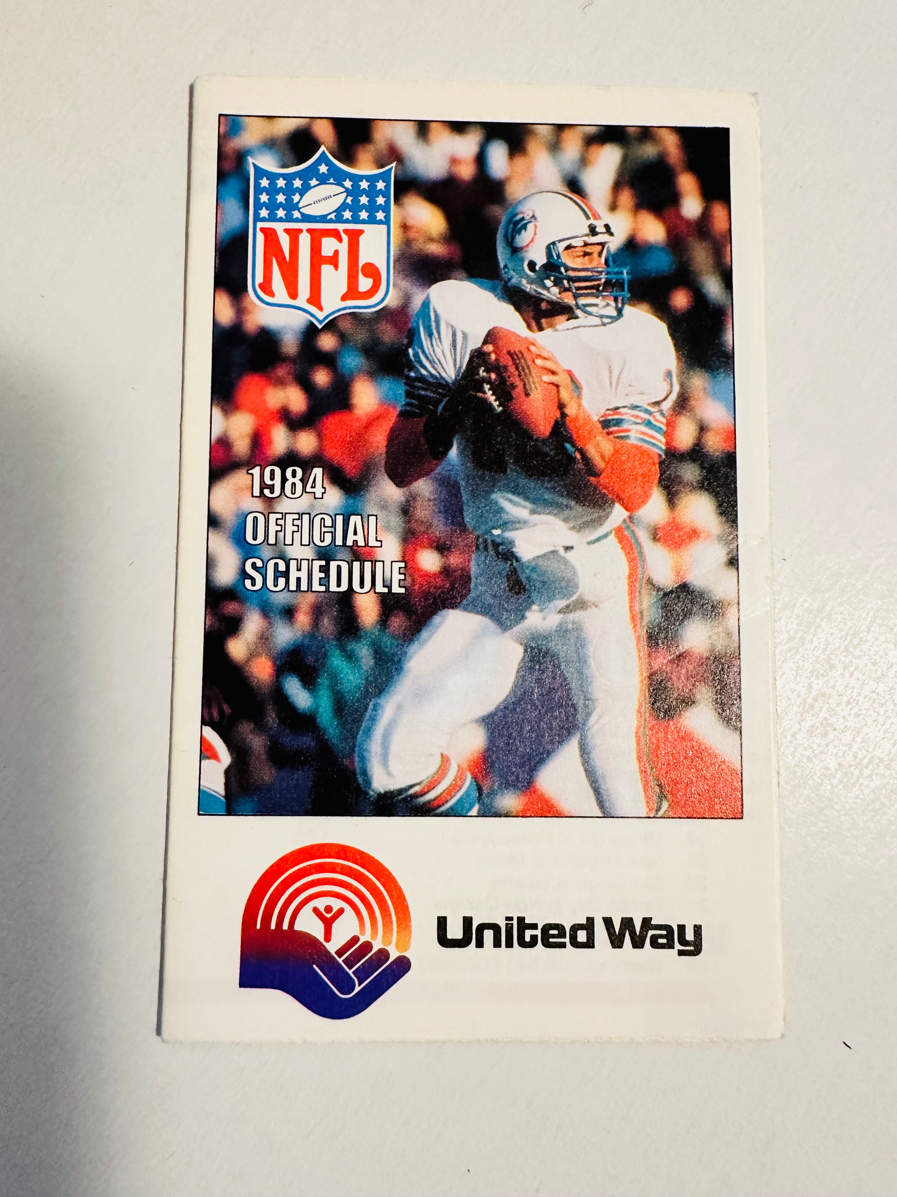 Dan Marino Miami Dolphins NFL Football Legends Rare 1984 Rookie Football Schedule - Perfect for Sports Memorabilia Collectors and Miami Dolphins Fans