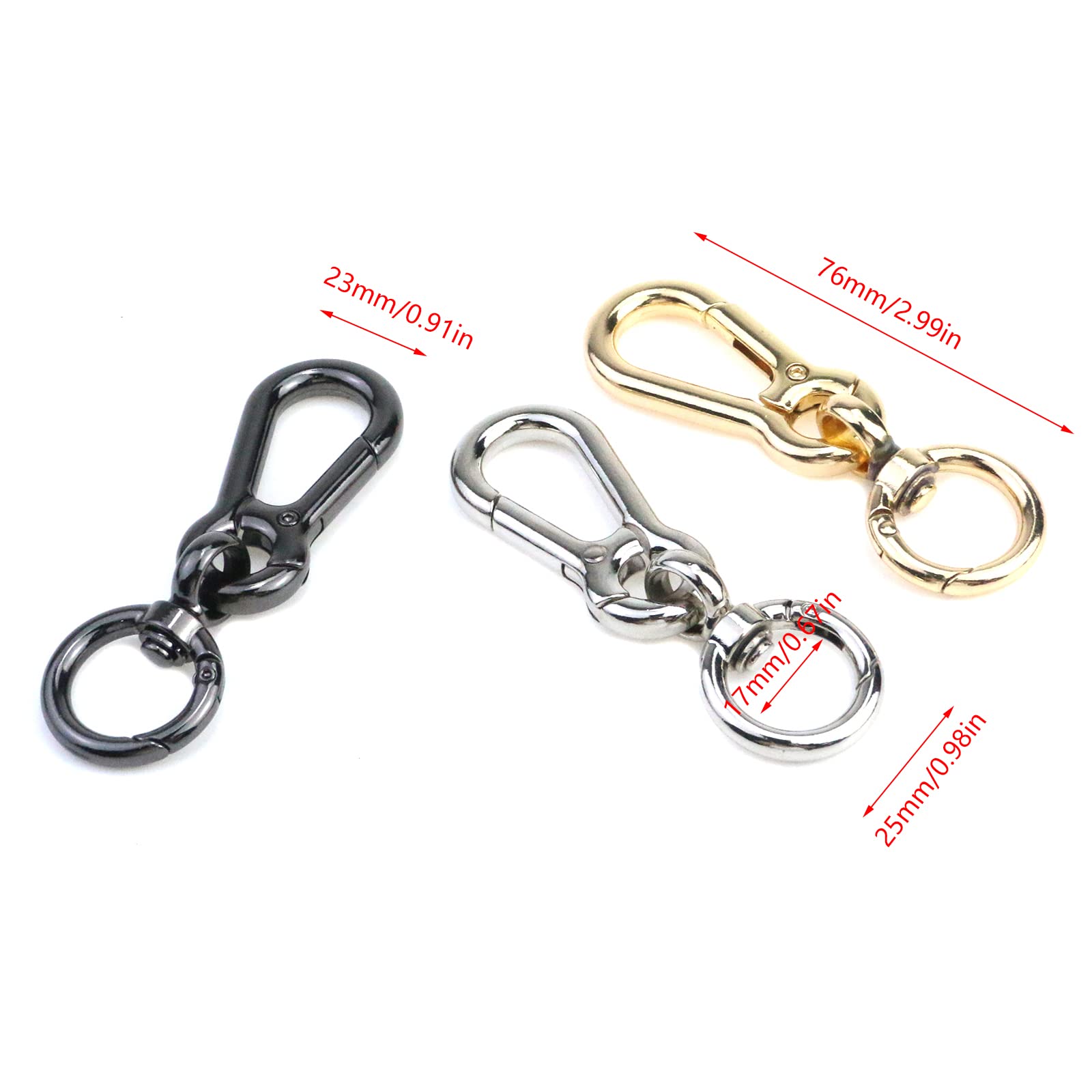 3pcs Swivel Snap Hook Keychain - Gold Black Silver for Keys & DIY Crafts