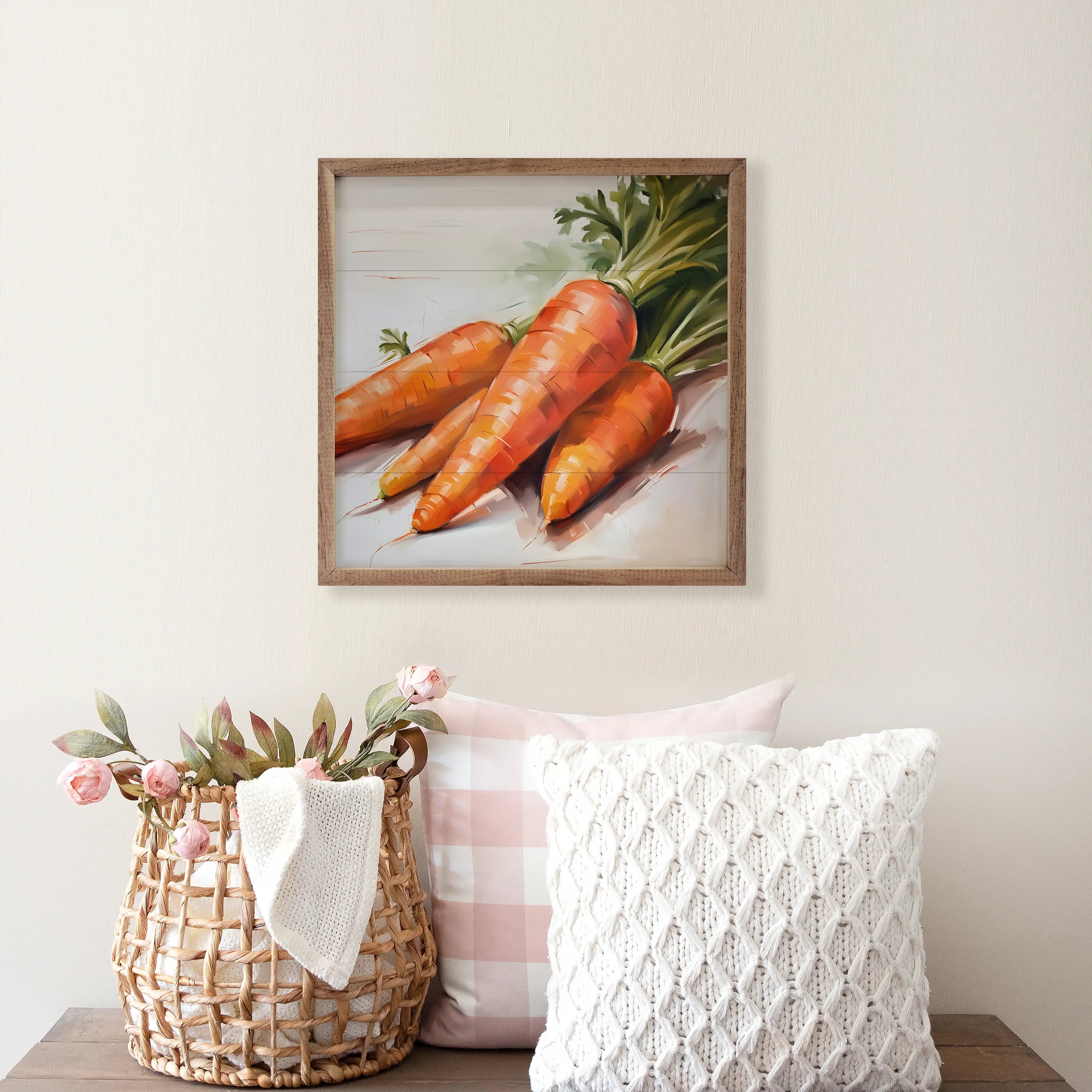 Bunch of Carrots White Wood Framed Print - Rustic Kitchen Wall Art Decor for Farmhouse, Dining Room & Home Office