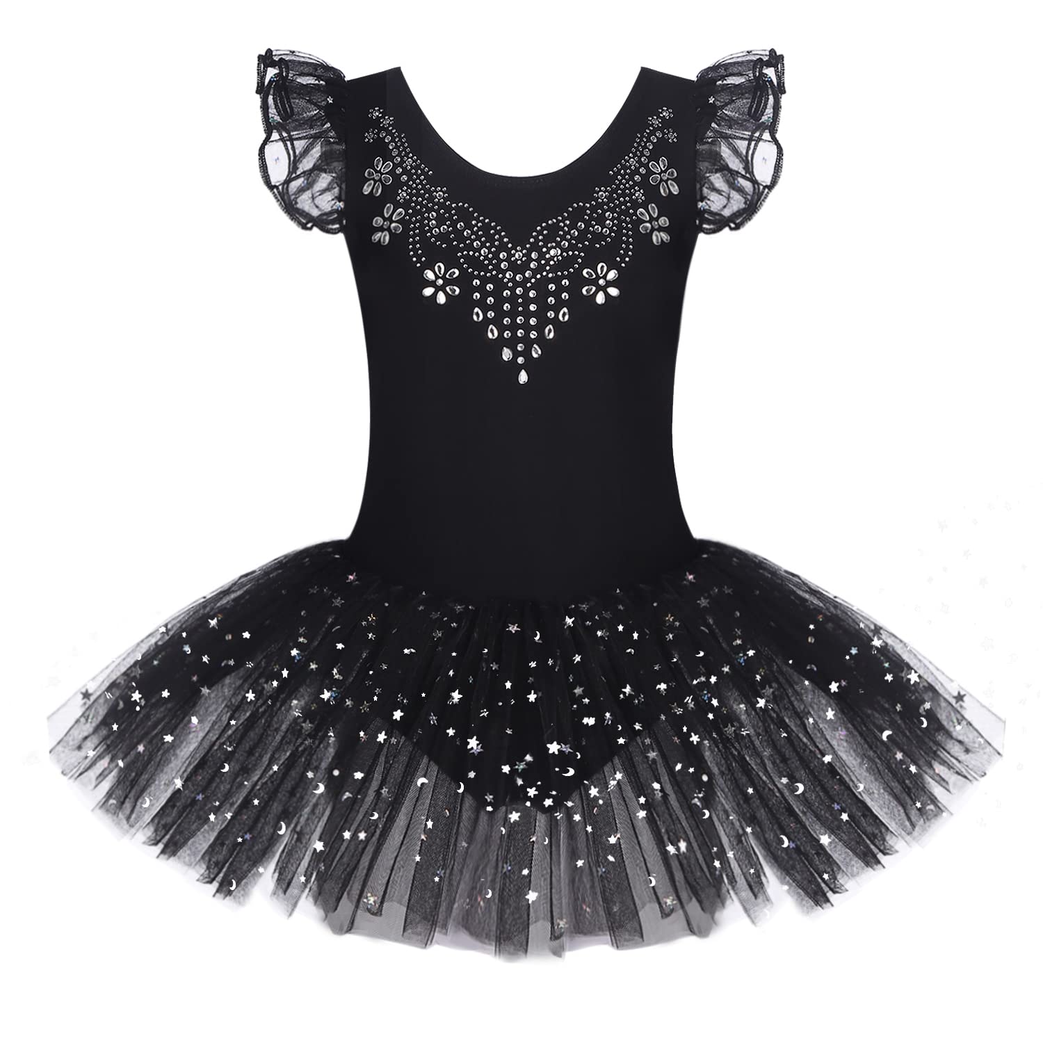 Zaclotre Girls Ballet Leotard with Ruffle Sleeves & Shiny Tutu Skirt - Dance Costume for Ballet, Recital, Performance - Perfect for Ballet Class, Competition, Dance Practice