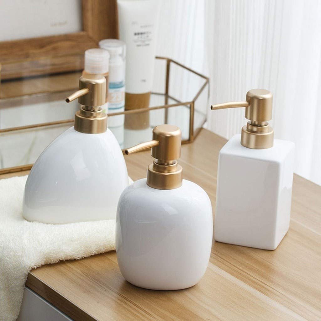 White Ceramic Soap Dispenser - 450ml Oval Bathroom & Kitchen Countertop Lotion Bottle with Pump - Elegant Hand Soap Container for Sink, Vanity, and Guest Bathroom Decor